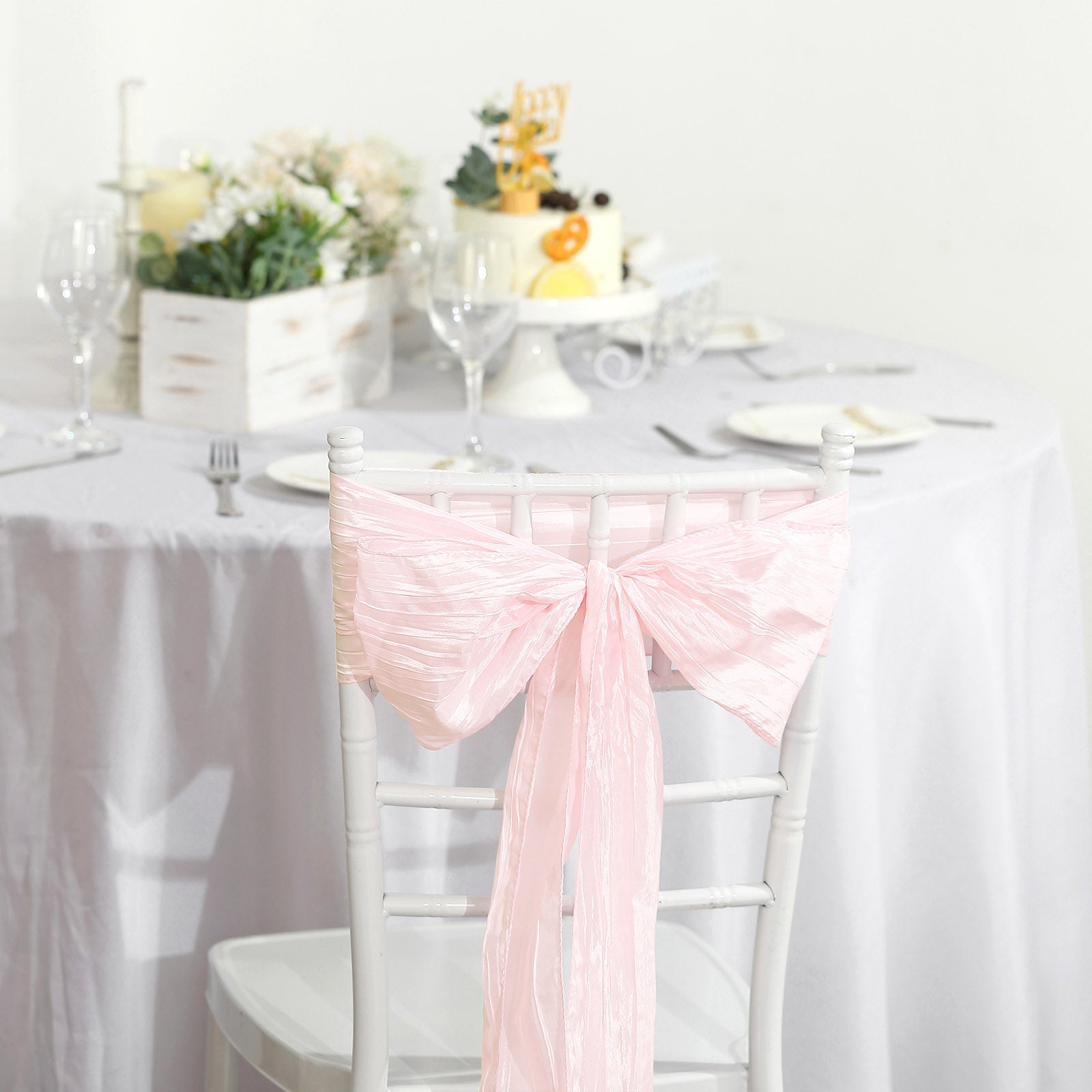 5 Pack Taffeta 6"x106" Chair Sashes Blush Accordion Crinkle Texture - Stylish Decor for Weddings & Gatherings