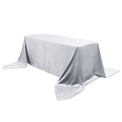 Premium Velvet 90"x156" Rectangle Tablecloth Silver - Reusable Soft & Seamless Table Cover