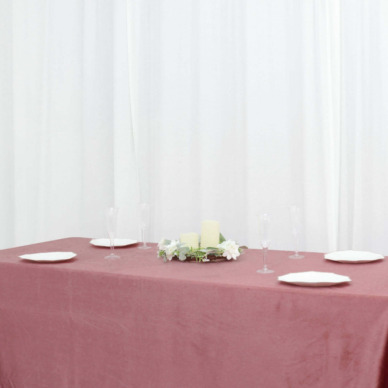 Premium Velvet 90"x132" Rectangle Tablecloth Dusty Rose - Reusable Soft & Seamless Table Cover