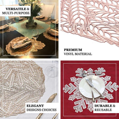 6-Pack Dining Table Mats Monstera Leaf Design Rose Gold - Vinyl Non-Slip Surface for Tropical Themes 18"