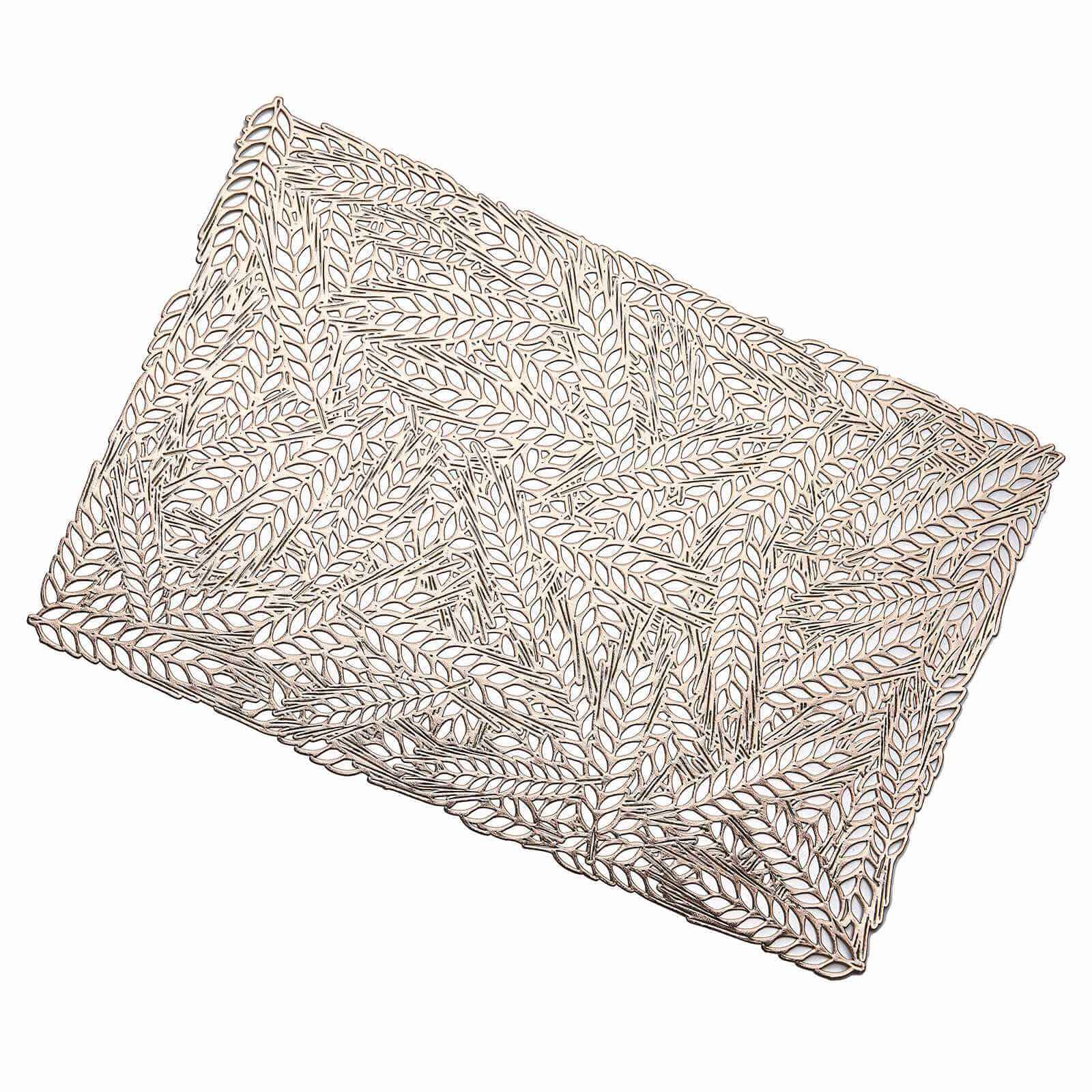 6-Pack Table Mats Wheat Design Gold - Vinyl Rectangle Non-Slip Surface for Stylish Settings 12"x18"