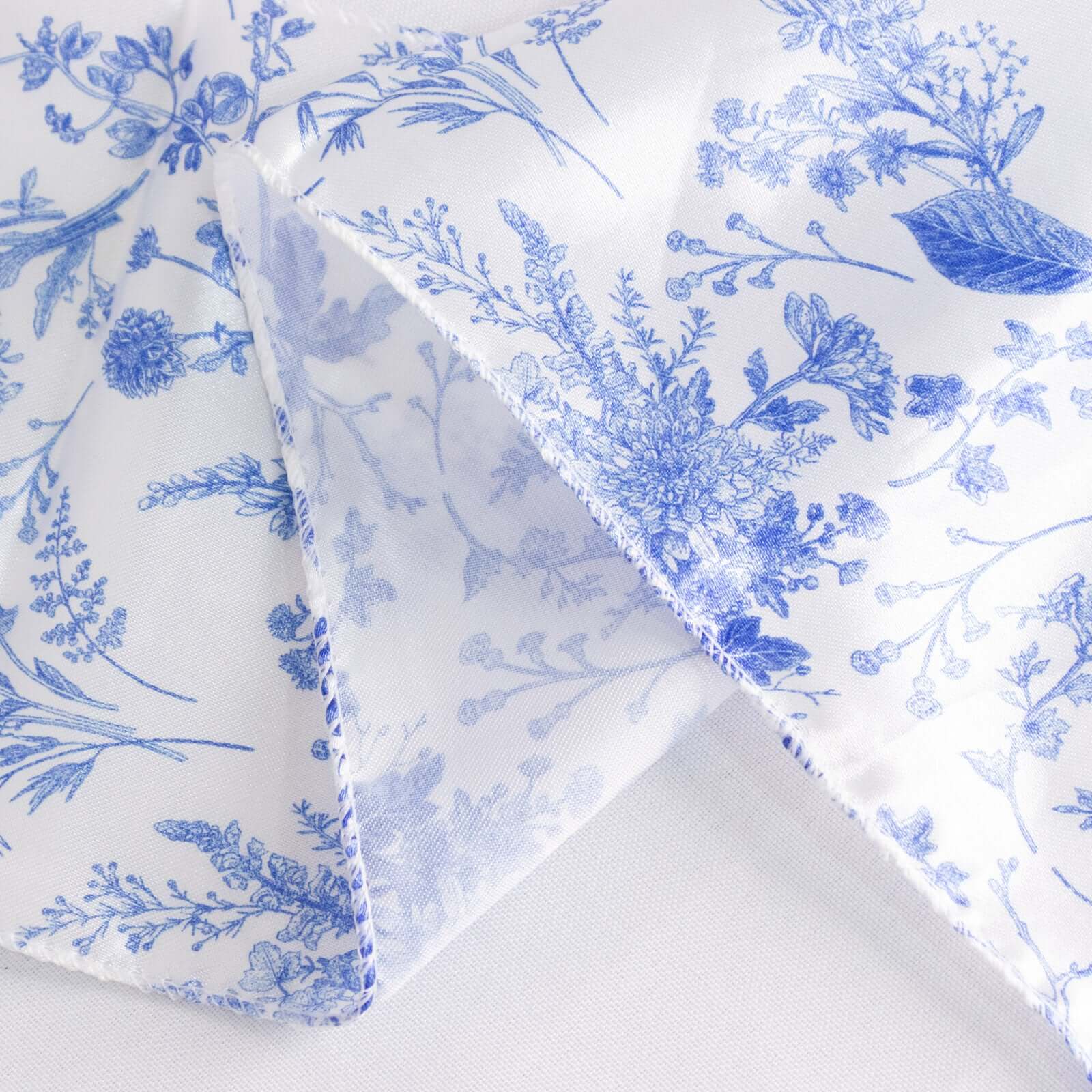 Satin Rectangular 90"x132" Tablecloth White/Blue French Toile Design - Seamless Stylish & Wrinkle-Resistant Table Cover
