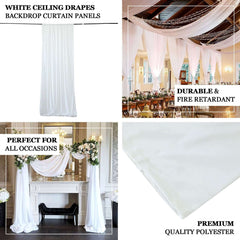 White Scuba Polyester Ceiling Drape Backdrop Curtain Panel, Commercial Grade Fire Retardant Wrinkle Free Draping Fabric With Rod Pockets - 5ftx20ft