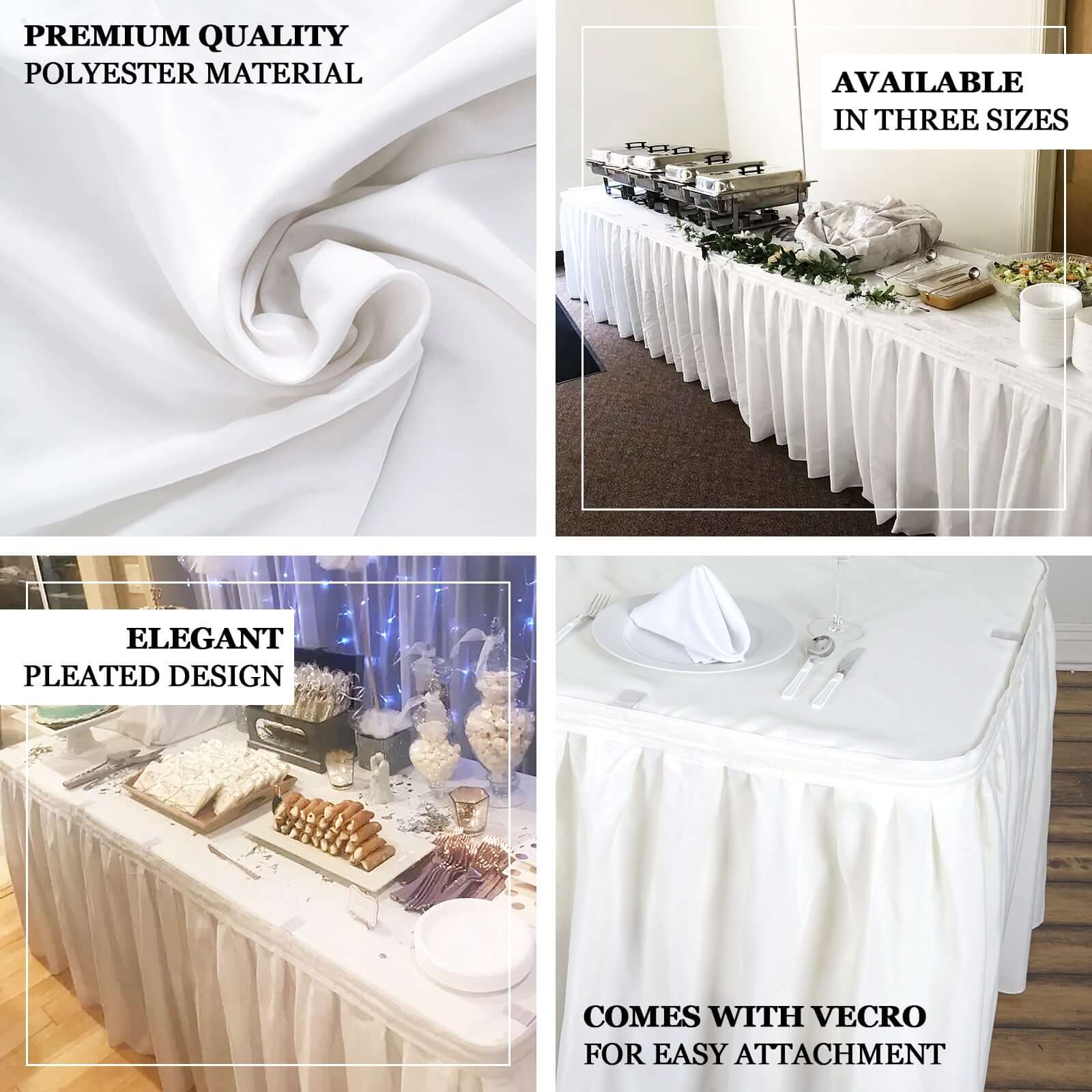 Polyester 21ft Table Skirt White - Classic Pleated Design for Weddings & Events