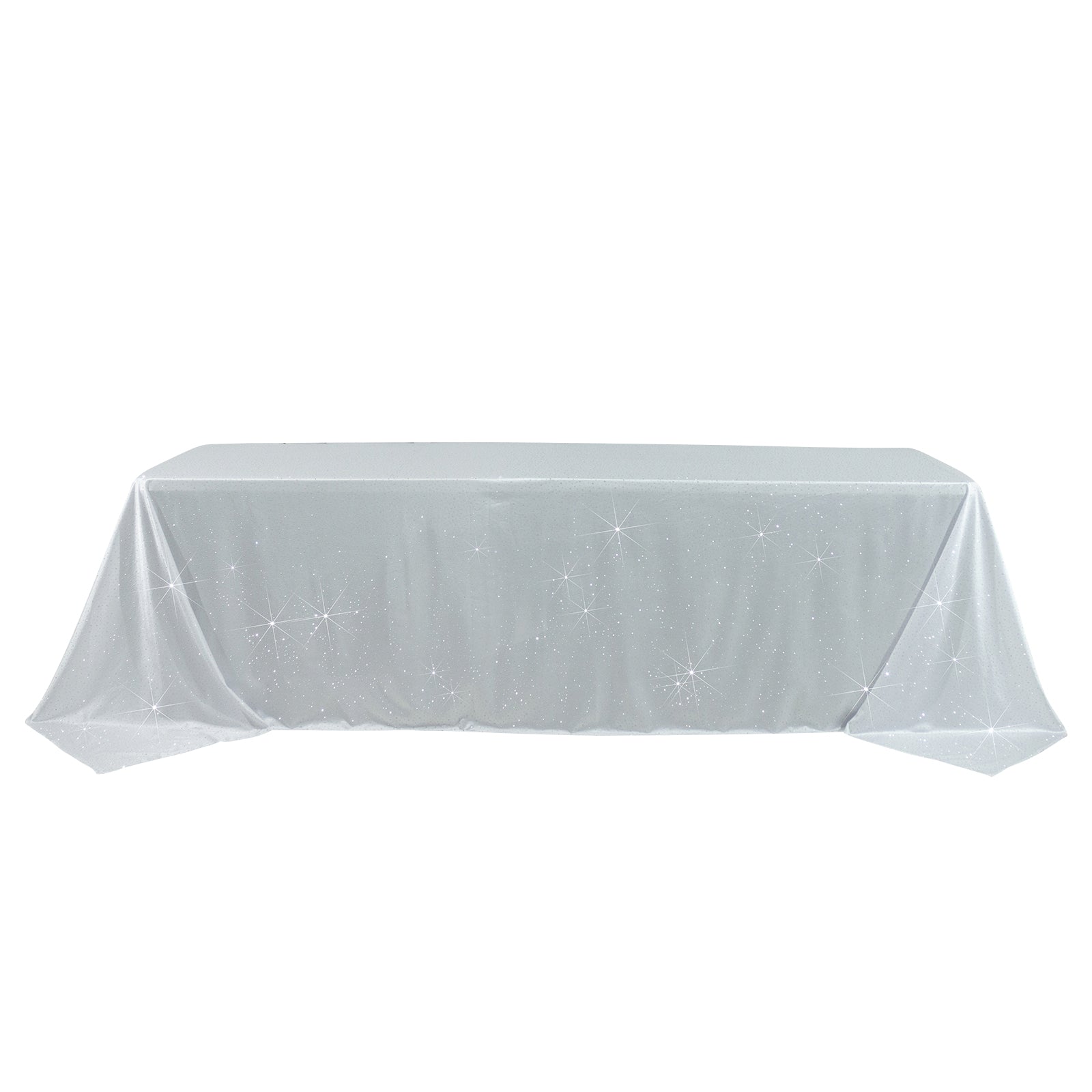 Scuba Rectangular Tablecloth 90"×156" White with Rhinestone Accents – Seamless, Wrinkle-Free, Stain-Resistant Event Linen
