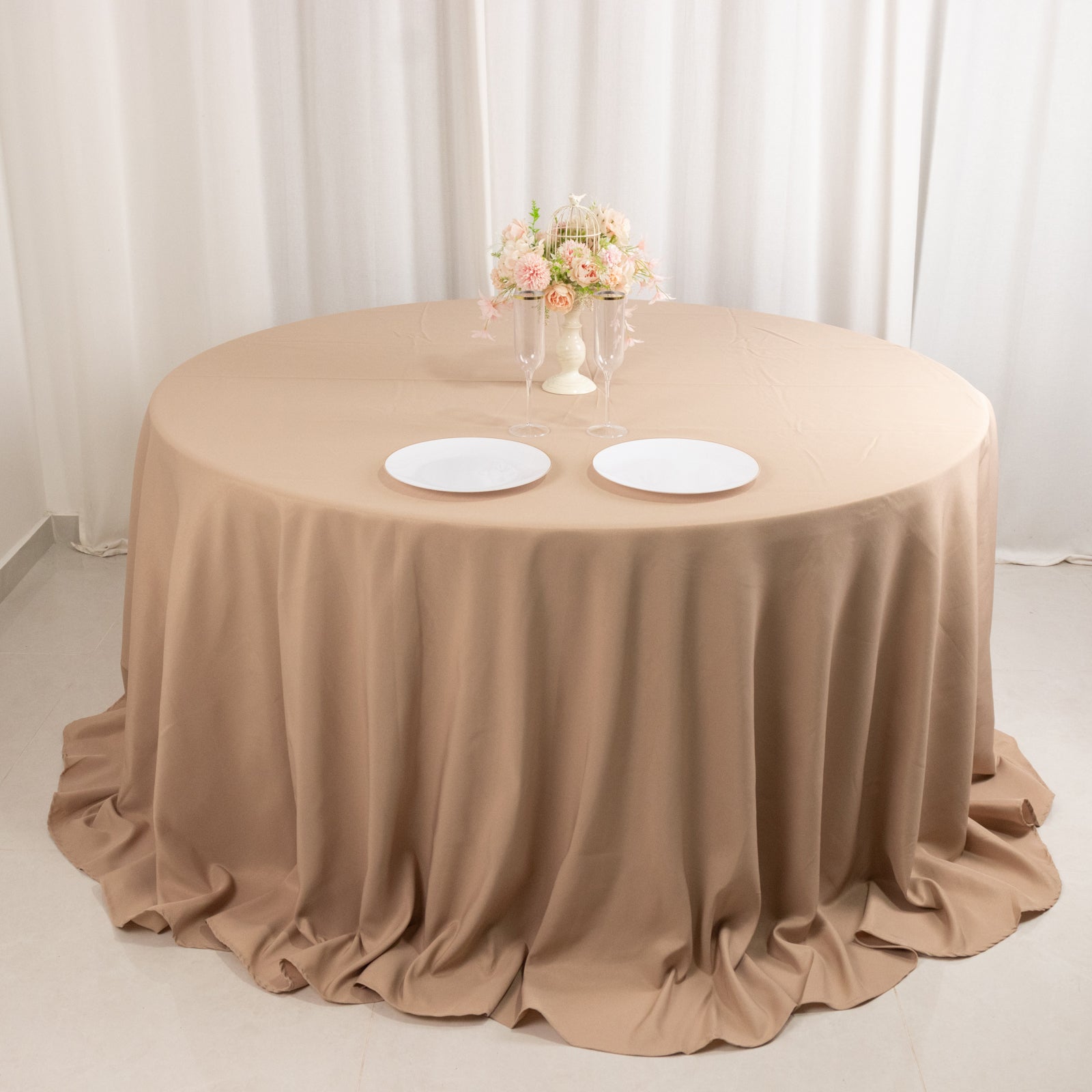 Premium Polyester 132" Round Tablecloth Nude - Seamless 220GSM Wrinkle-Resistant Table Cover