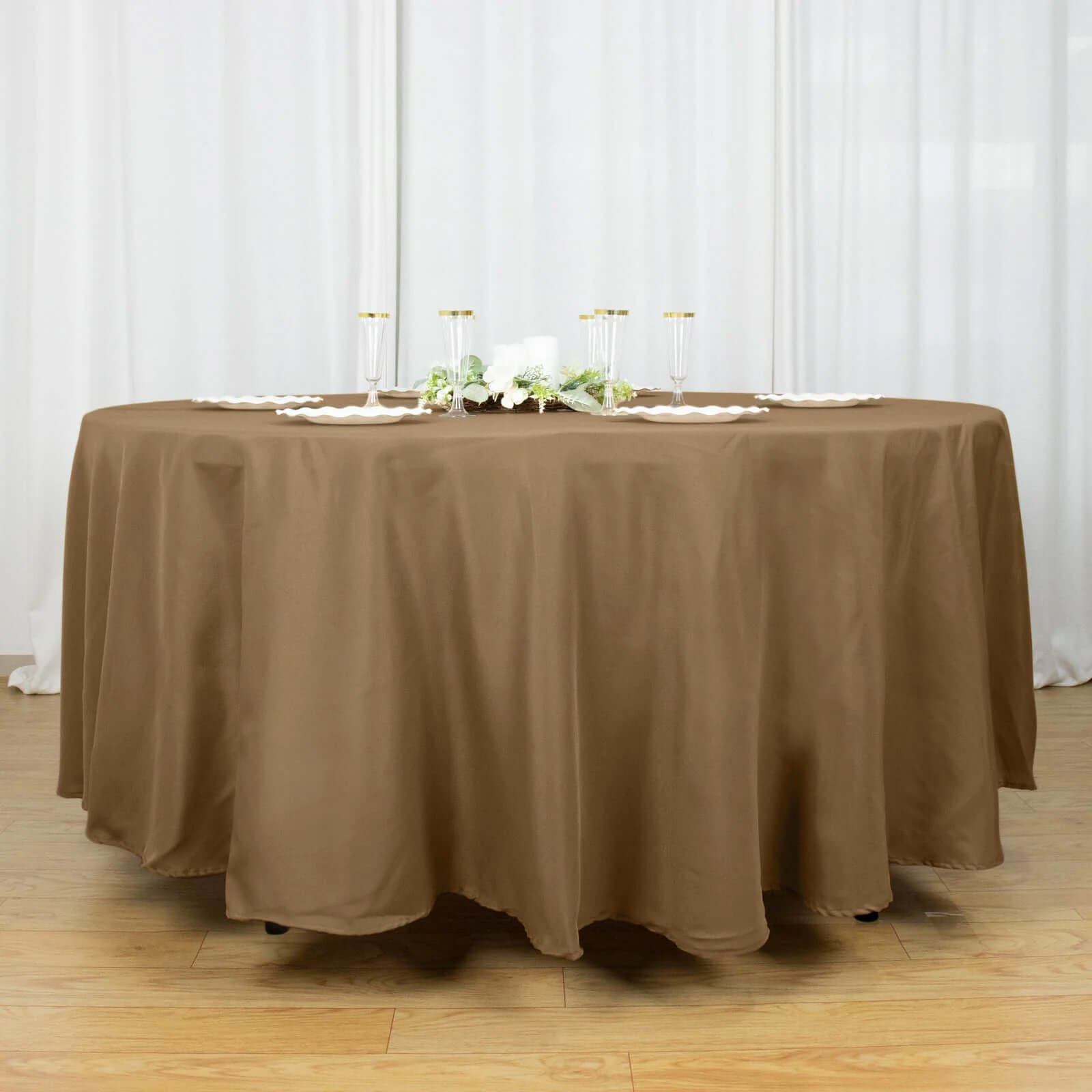 Polyester 108" Round Tablecloth Taupe - Wrinkle-Resistant Table Cover