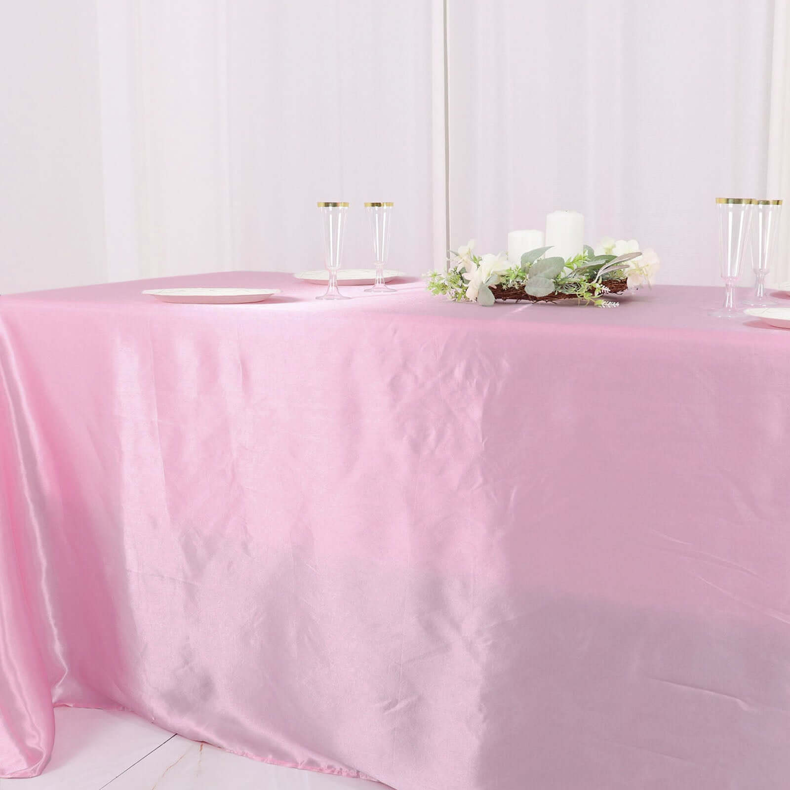Satin Rectangular 90"x132" Tablecloth Pink - Seamless Table Cover