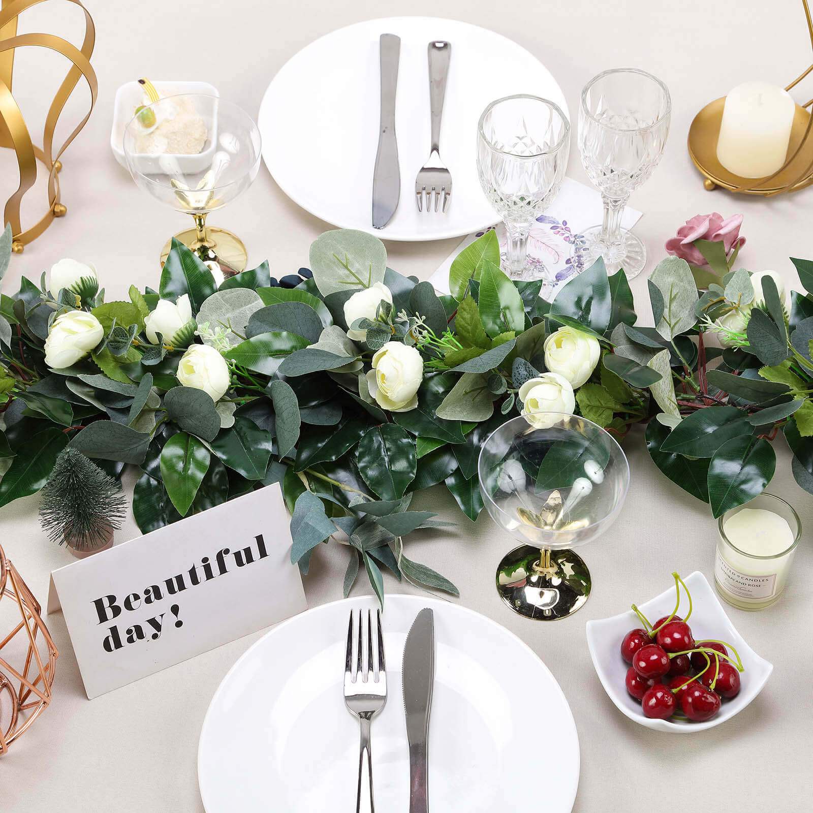 40" Artificial Eucalyptus Willow Leaf Ranunculus Flower Garland Vine