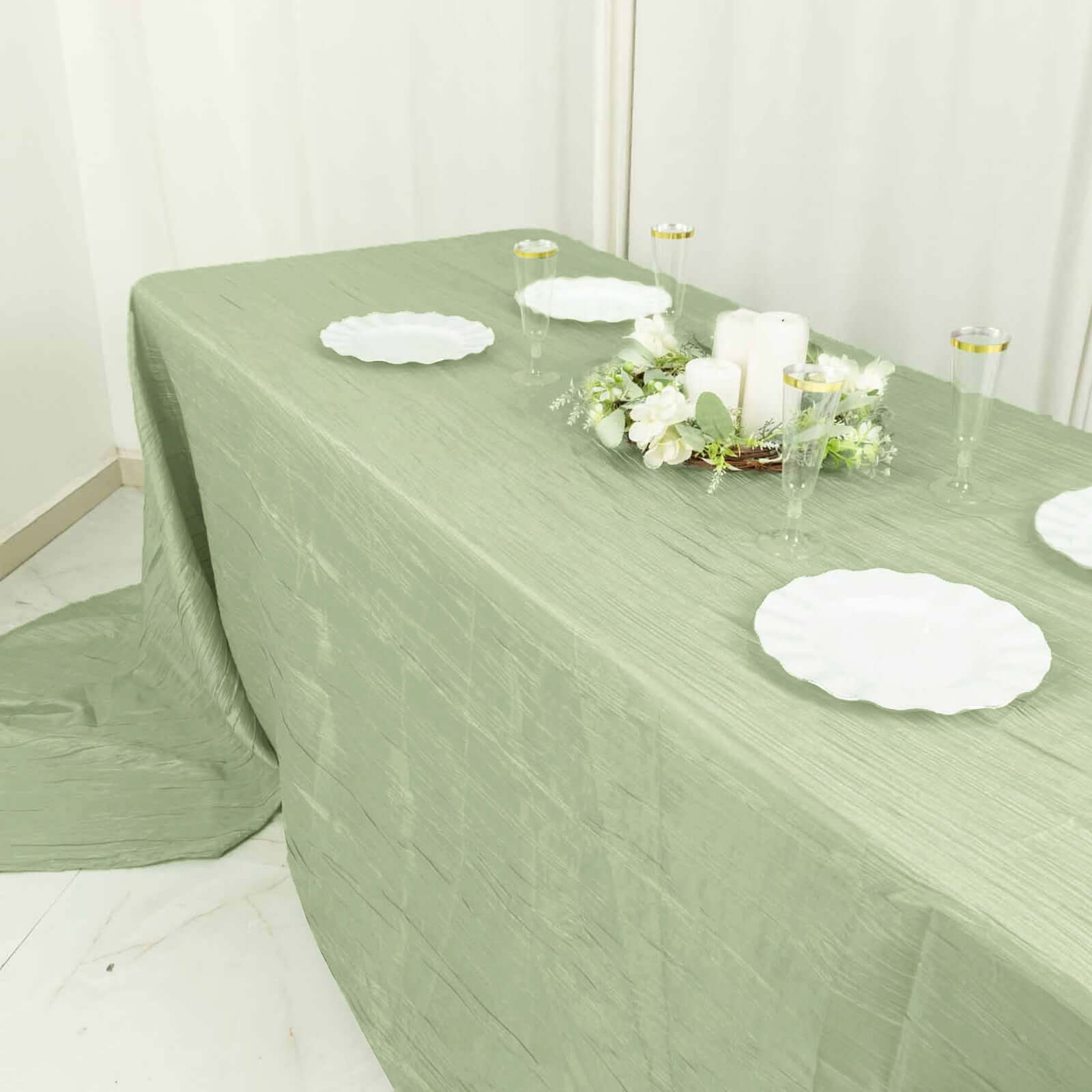 Taffeta 90"x156" Rectangle Tablecloth Sage Green - Accordion Crinkle Seamless Table Cover