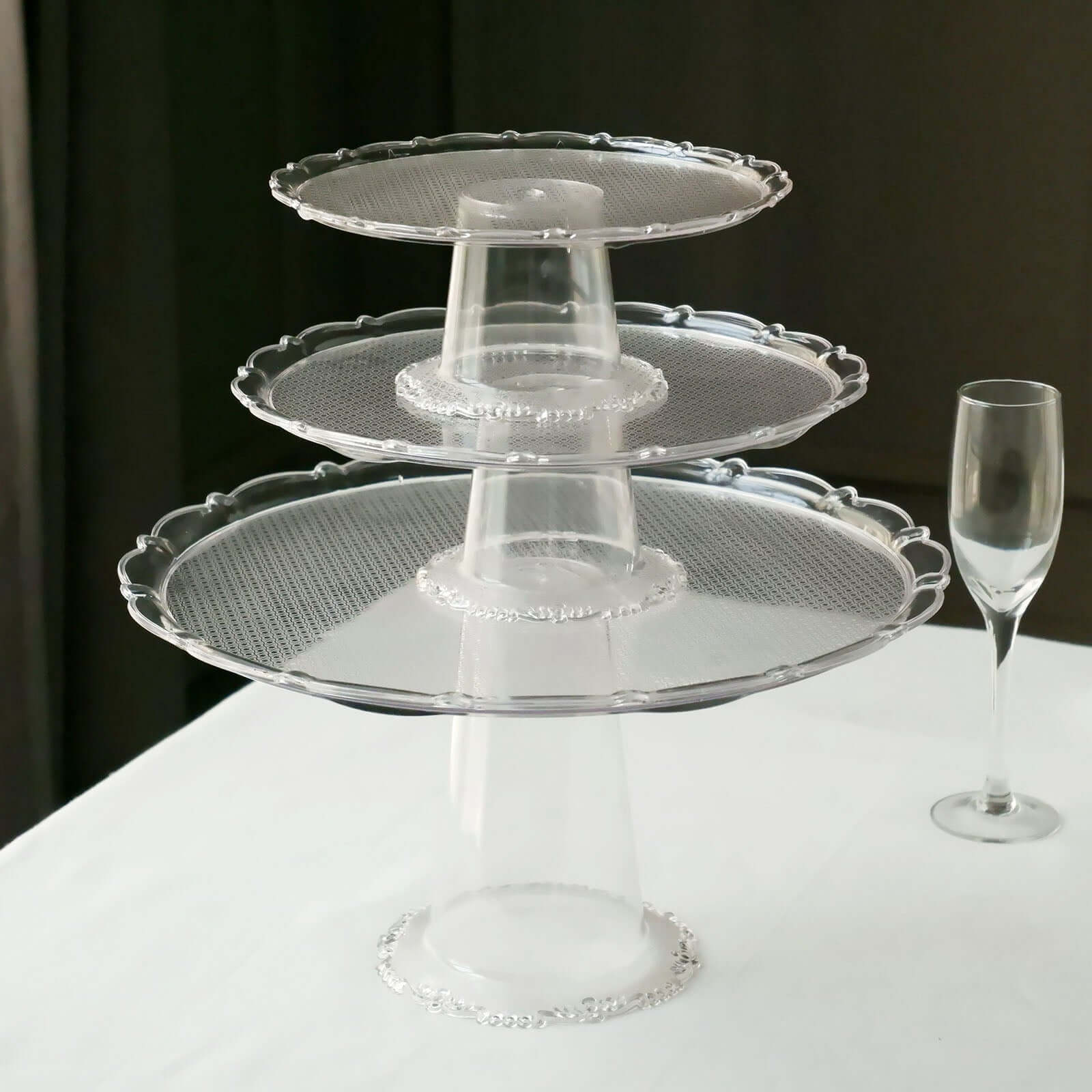 Set of 3 Plastic Round Pedestal Cake Stands Clear for Tea Parties Dessert Buffets & Banquets 9", 11", 15"