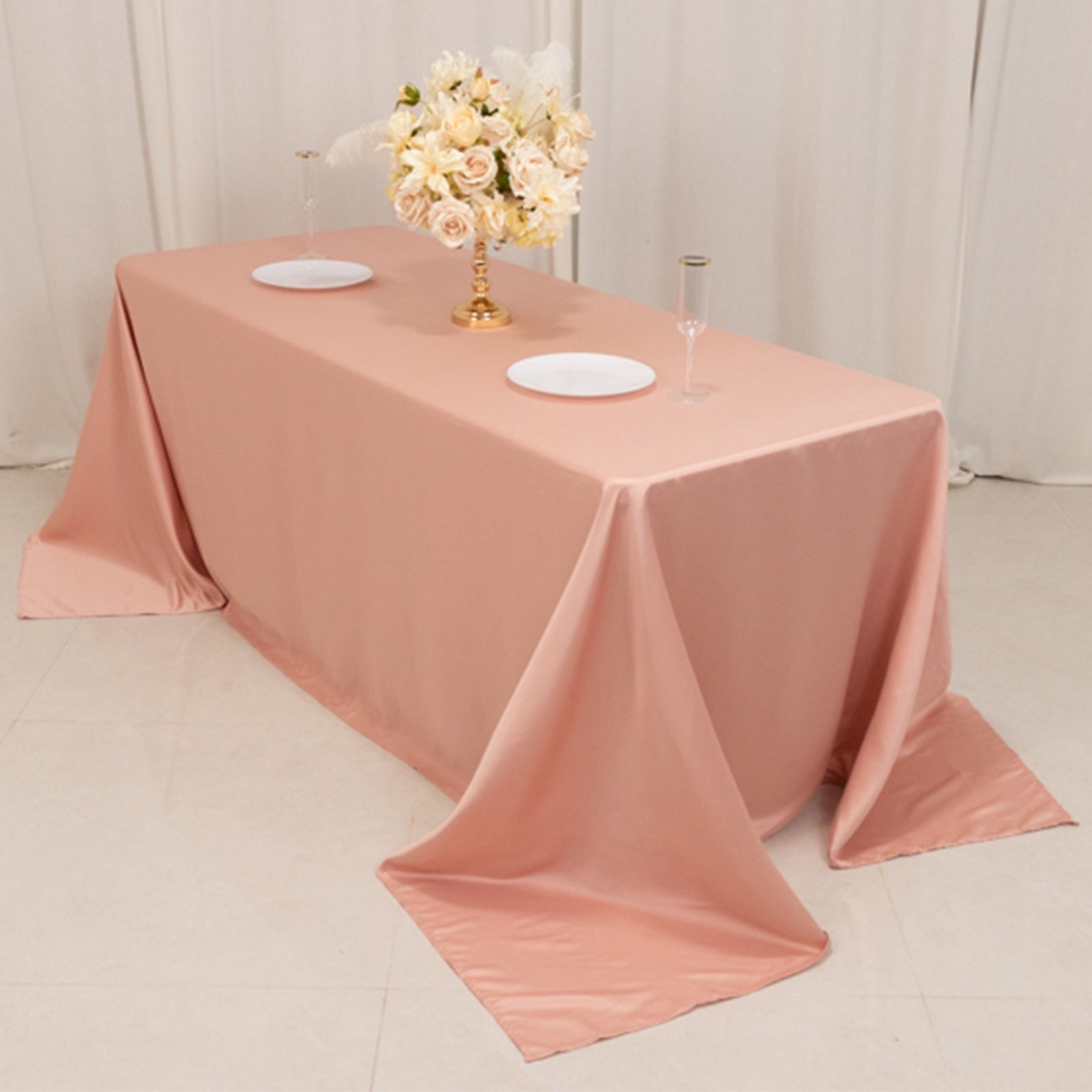 Lamour Satin 90"x132" Rectangle Tablecloth Dusty Rose - Soft & Silk-Like Seamless Table Cover