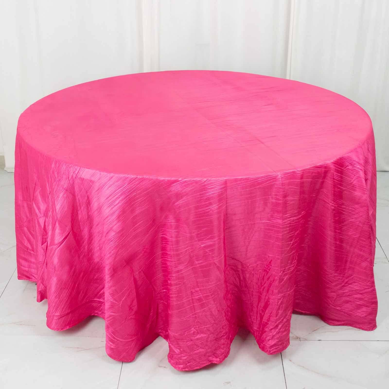 Taffeta 120" Round Tablecloth Fuchsia - Seamless Accordion Crinkle Table Cover