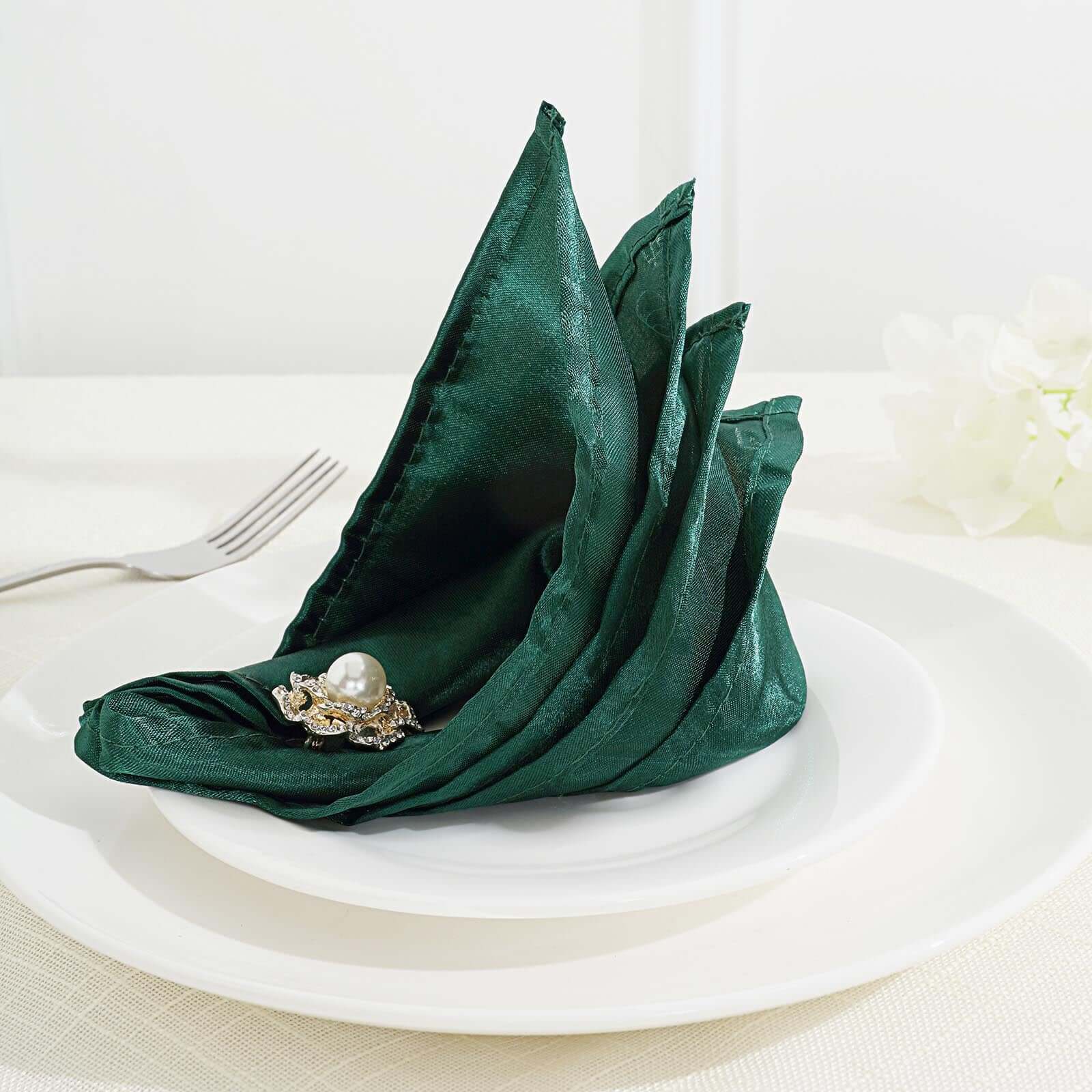 5 Pack Satin 20"x20" Napkins Hunter Emerald Green - Luxurious Shine & Smooth Dinner Napkins