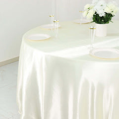Satin 132" Round Tablecloth Ivory - Stylish Seamless Table Cover