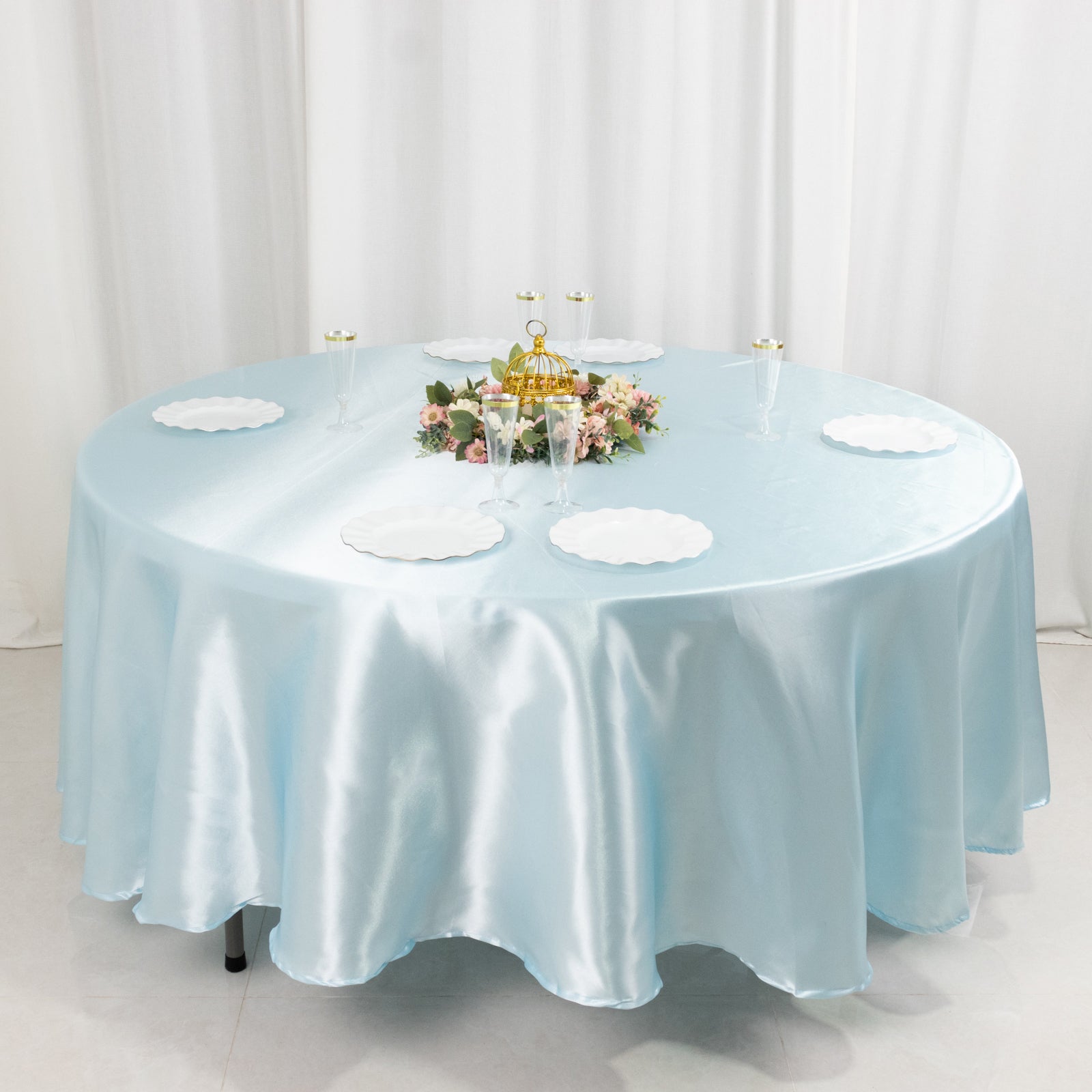 Satin 108" Round Tablecloth Light Blue - Smooth and Lustrous Table Cover