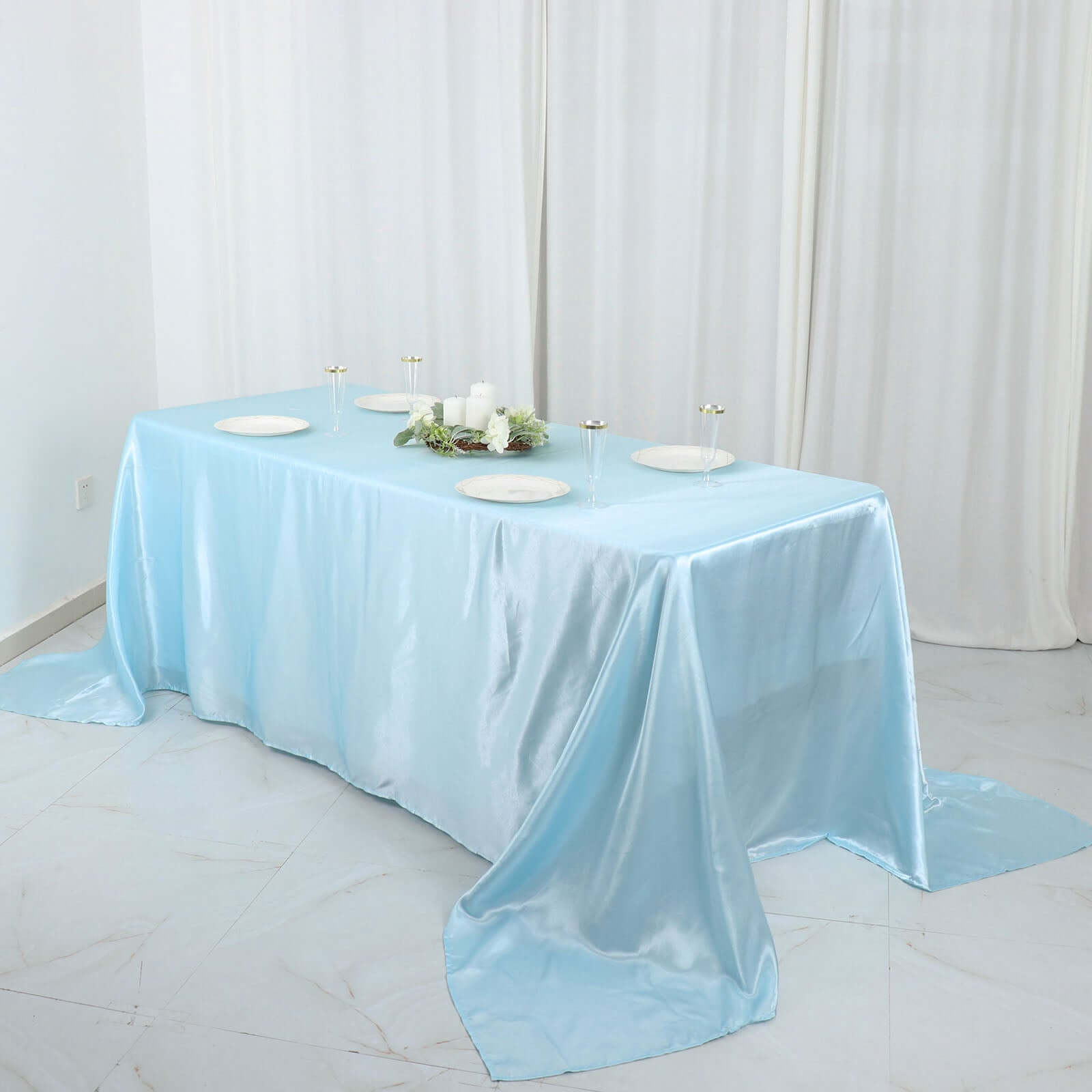 Satin Rectangular 90"x132" Tablecloth Light Blue - Seamless Table Cover