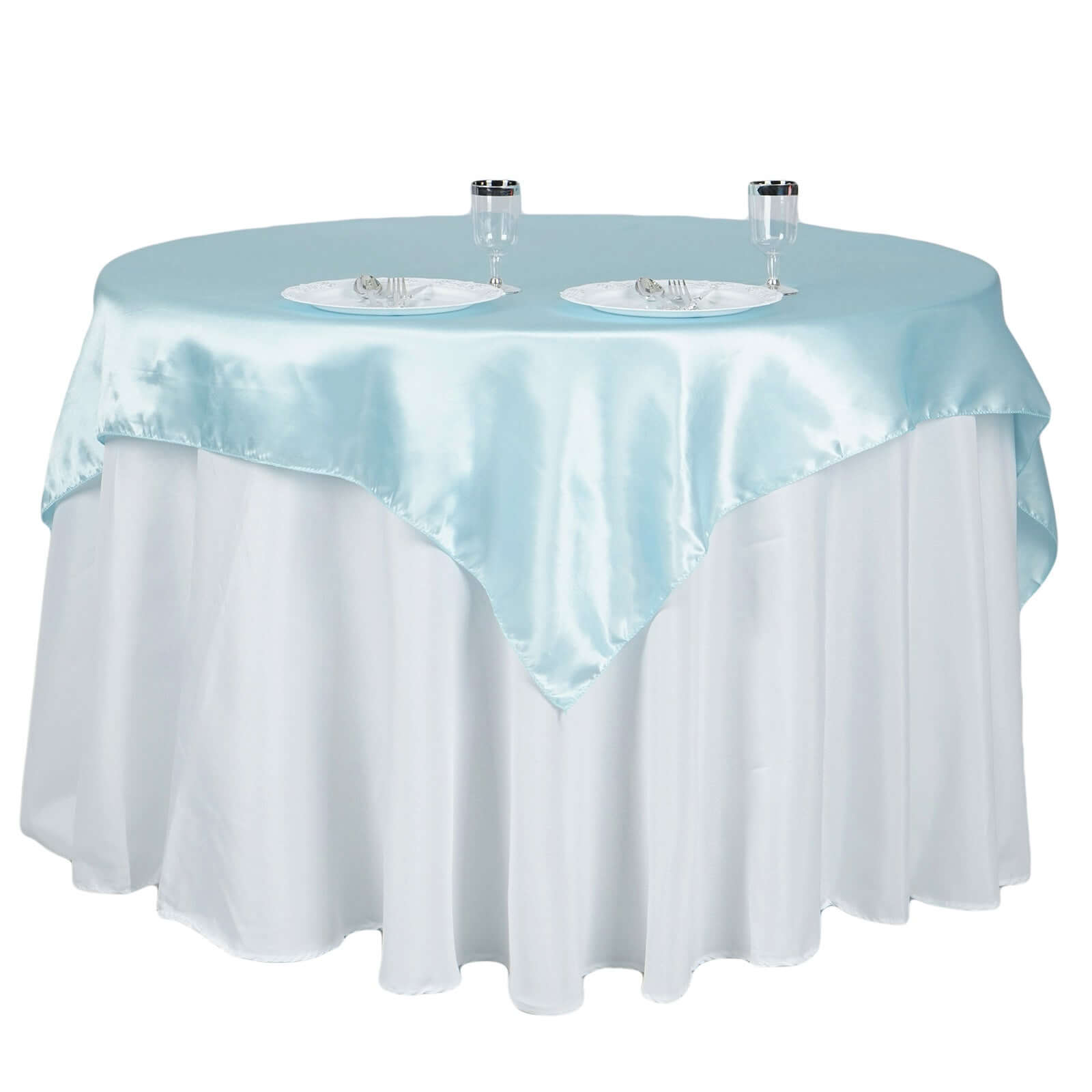Satin 60"x60" Table Overlay Square Tablecloth Light Blue - Smooth Silky Touch Table Cover