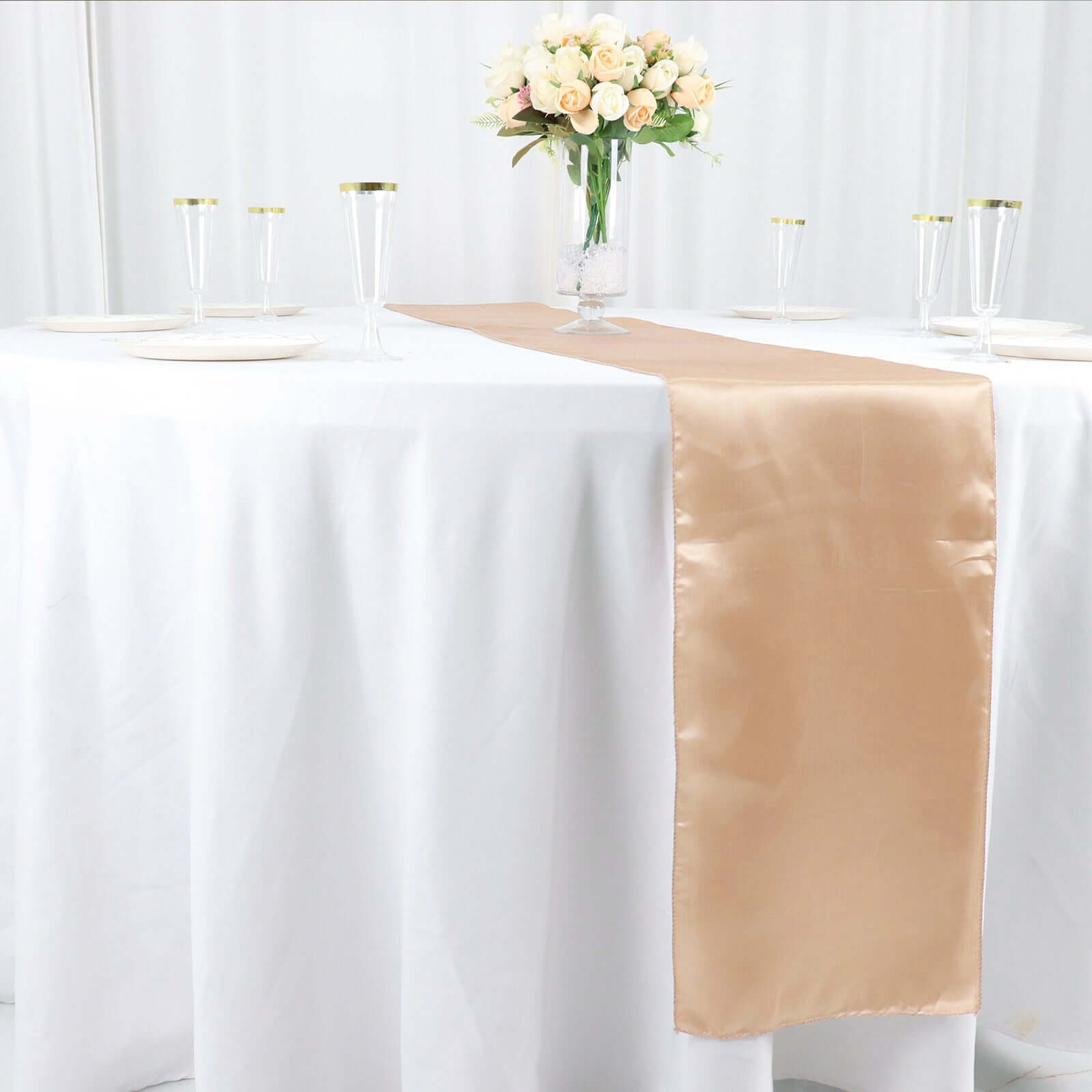 Satin 12"x108" Table Runner Nude - Stylish Table Linen