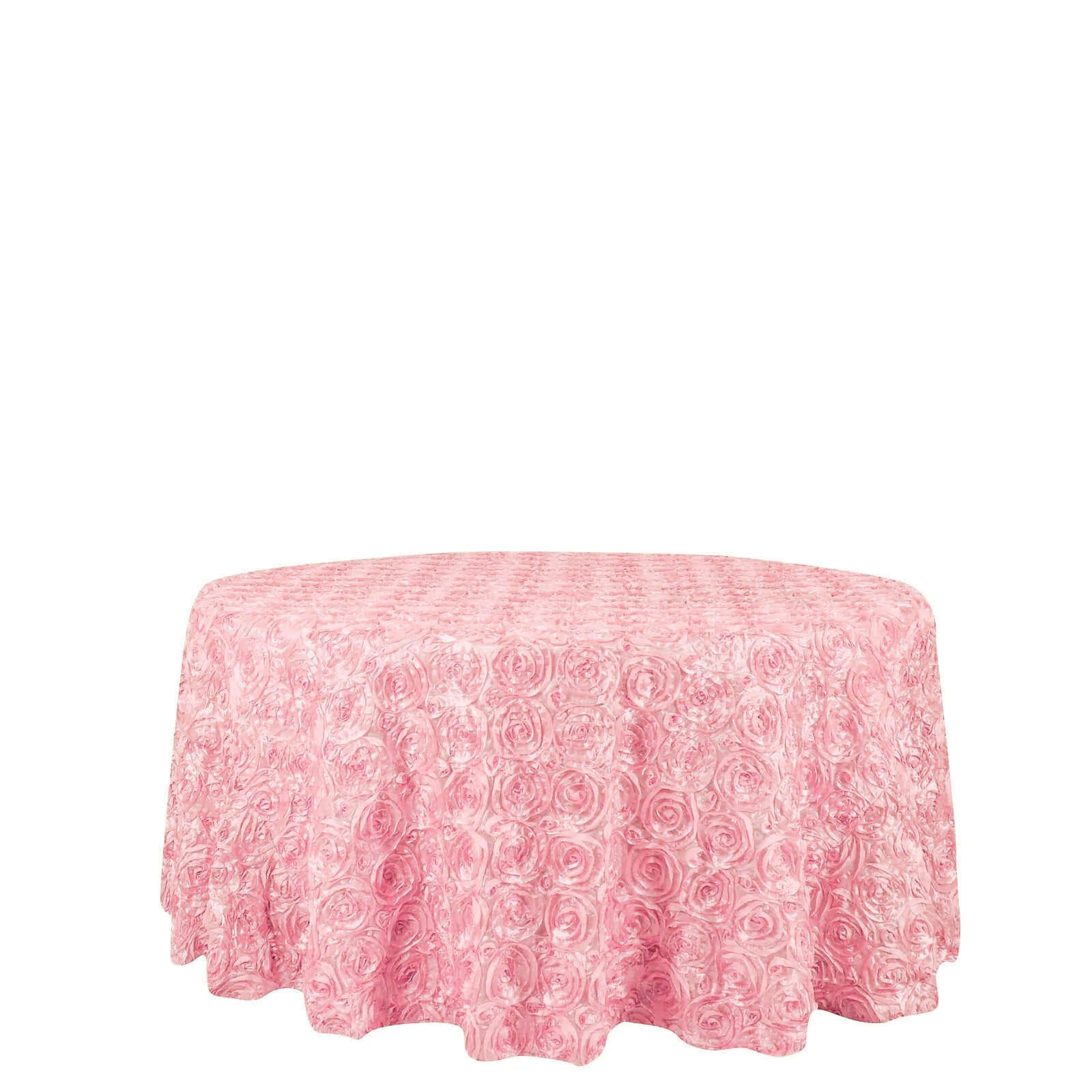 Satin 120" Round Tablecloth Pink - Grandiose 3D Rosette with Seamless Finish Table Cover