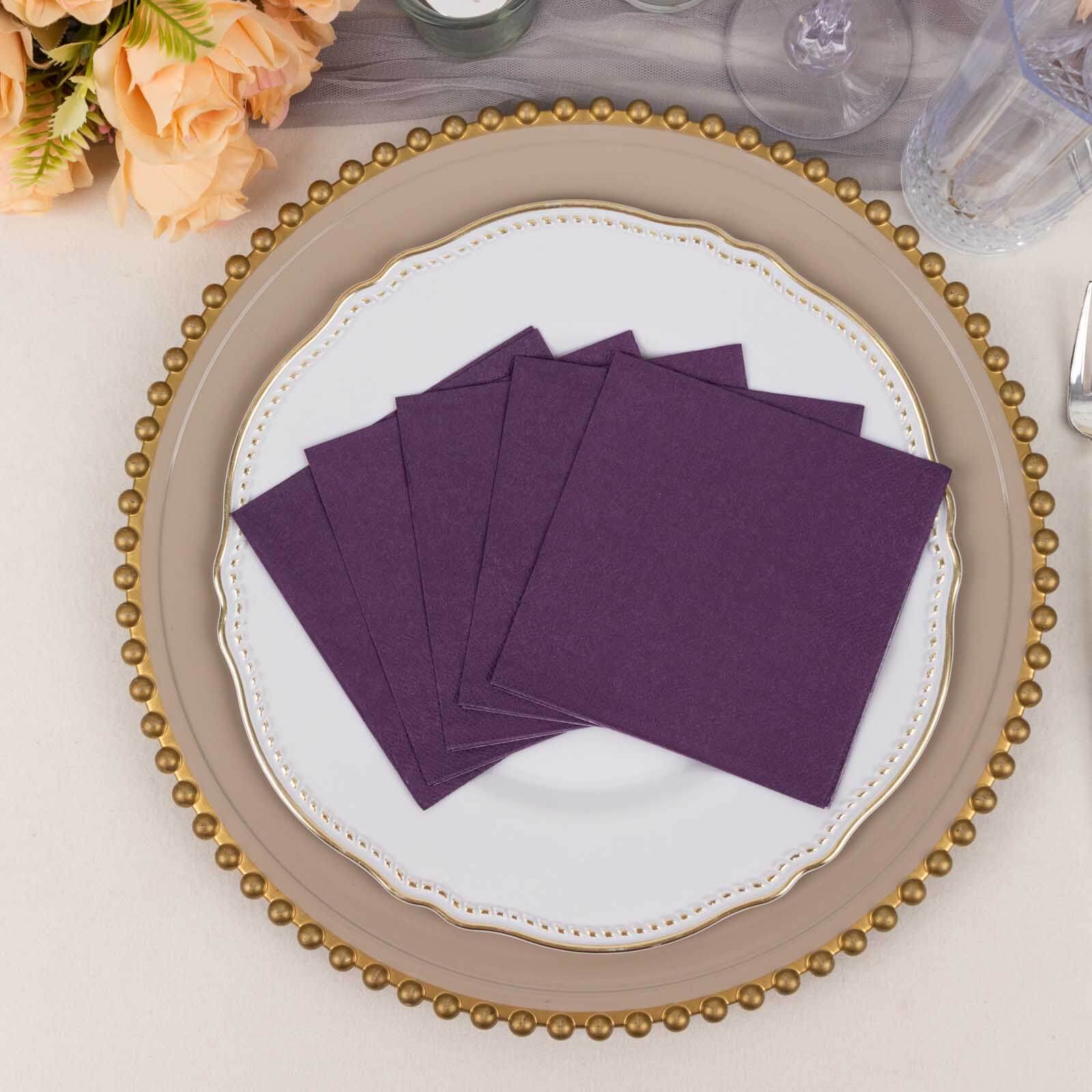 50-Pack Paper Beverage Napkins Purple - 2 Ply Disposable Soft 18GSM Cocktail Napkins 5"x5"