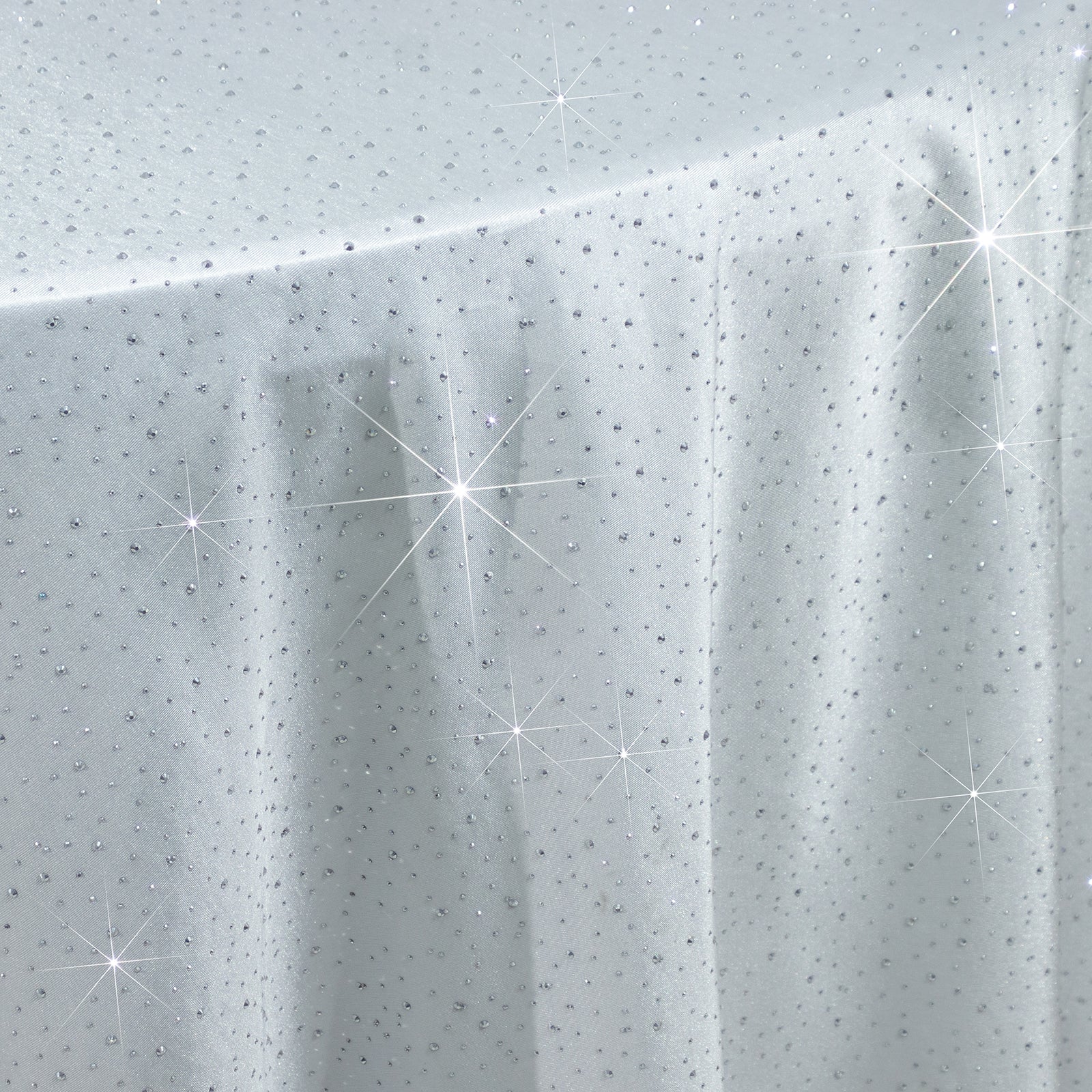 Scuba Round Tablecloth 120″ White with Rhinestone Accents – Seamless, Wrinkle-Free, Stain-Resistant Event Linen