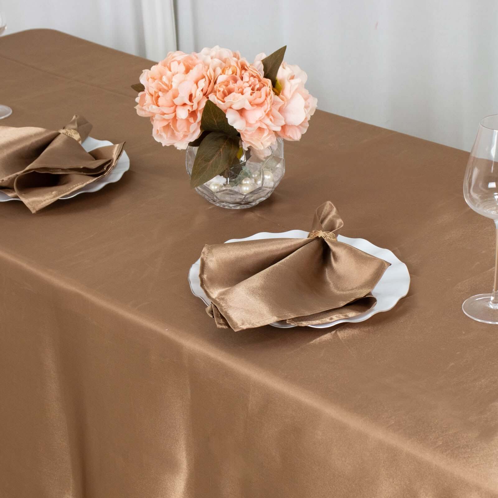Satin Rectangular 90"x132" Tablecloth Taupe - Seamless Table Cover