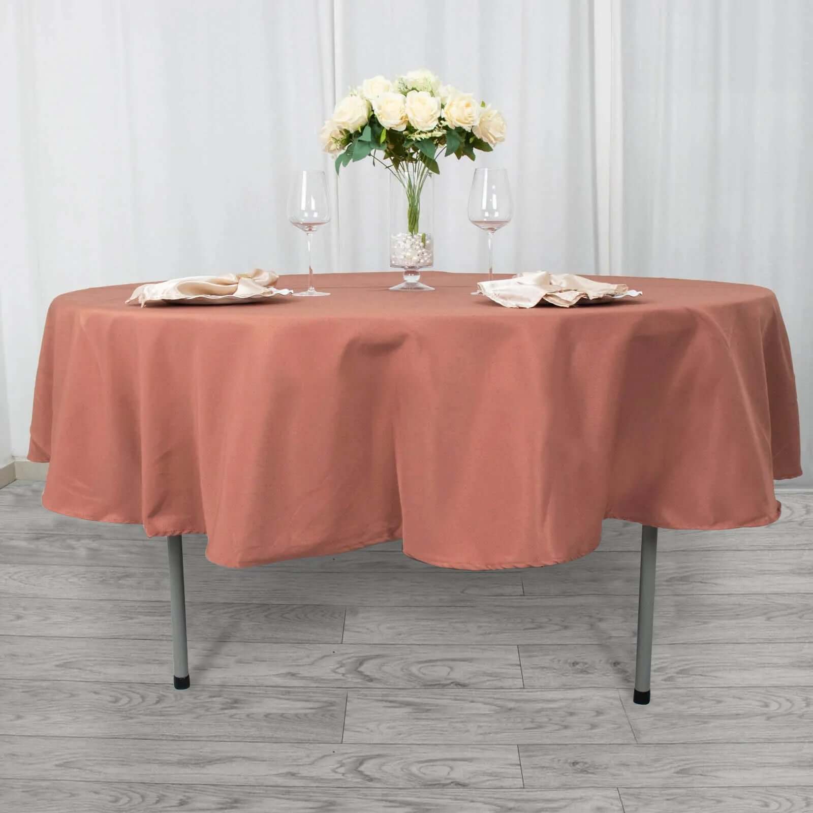 Premium Polyester 90" Round Tablecloth Terracotta (Rust) - Stain and Wrinkle-Resistant Design with 220GSM Thickness Table Cover