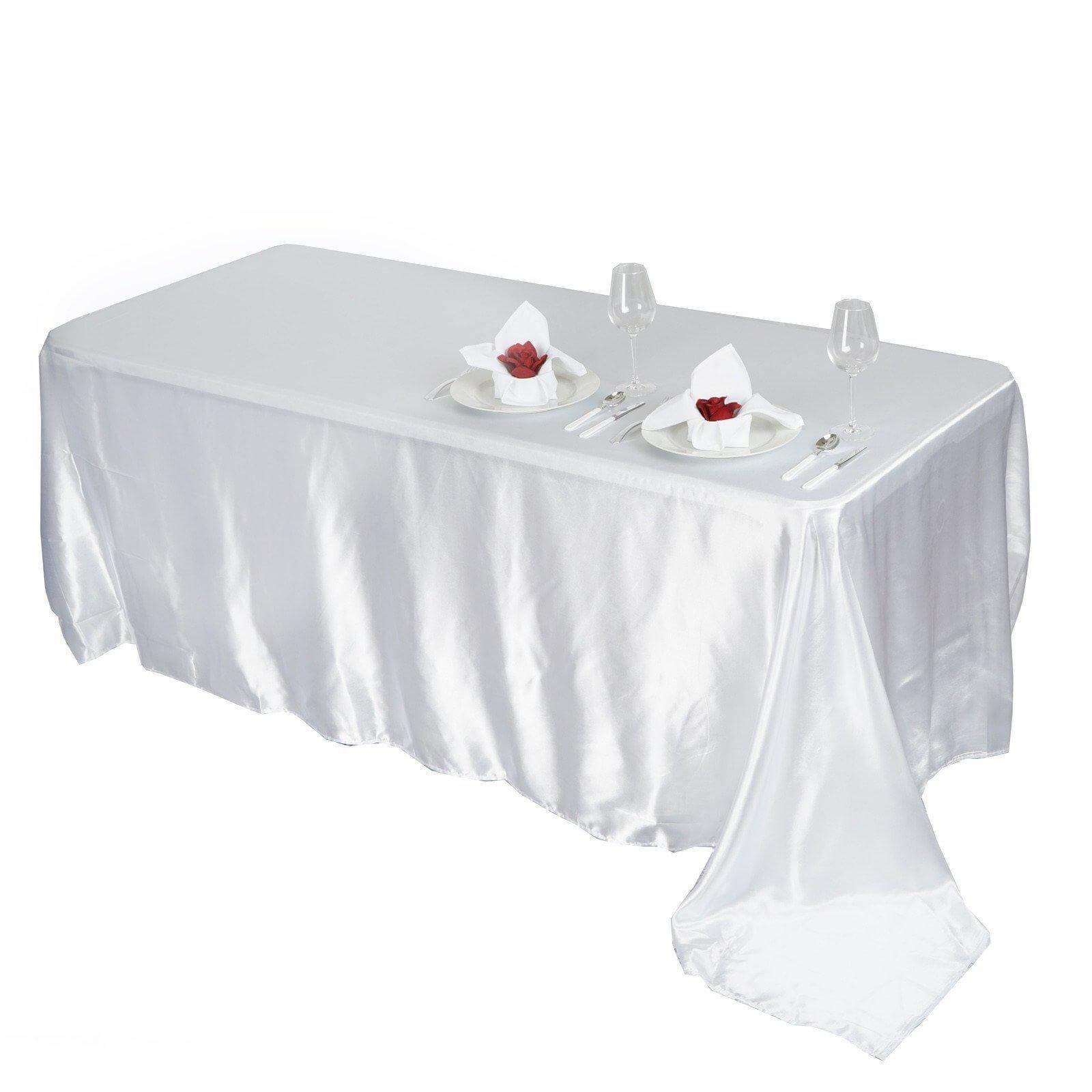 Satin Rectangular 90"x156" Tablecloth White - Seamless Stylish Table Cover for Wedding & Event Decoration