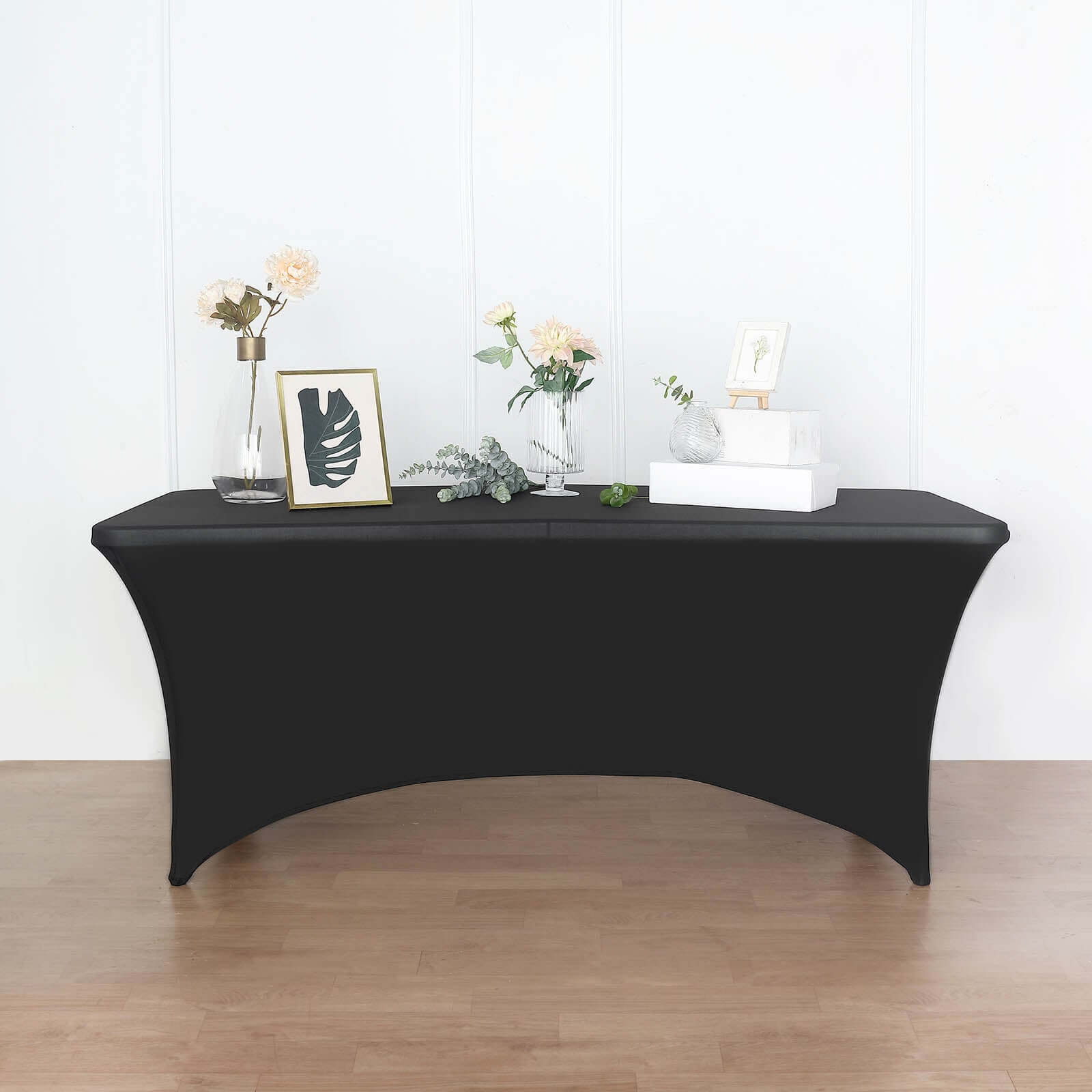 Stretch Spandex 96"x30" Rectangle Table Cover Black with Curved Open Back Design Tailored Professional Look for Tradeshows, Events & Exhibitions