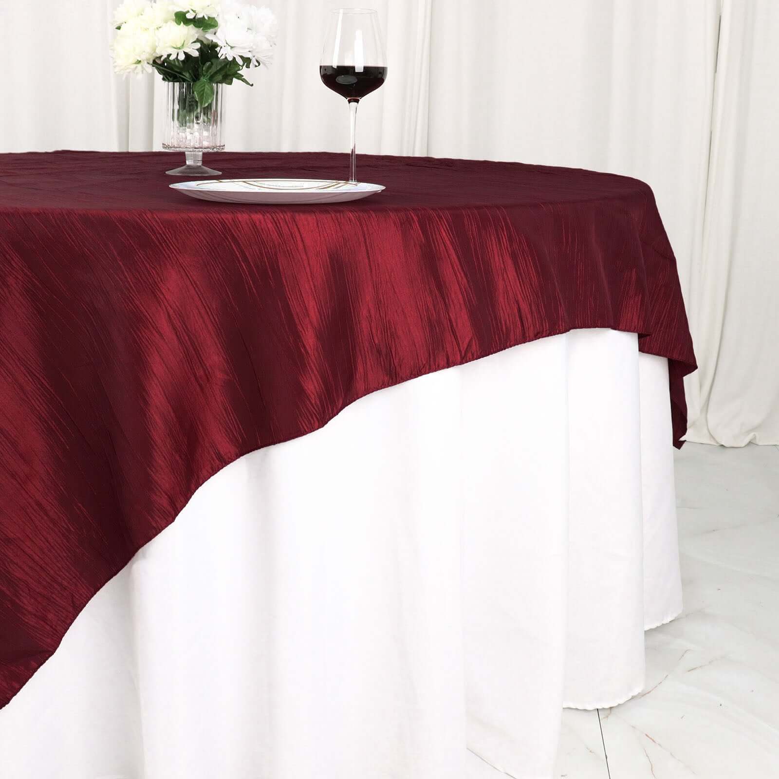 Taffeta 72"x72" Table Overlay Square Tablecloth Burgundy - Accordion Crinkle Table Cover