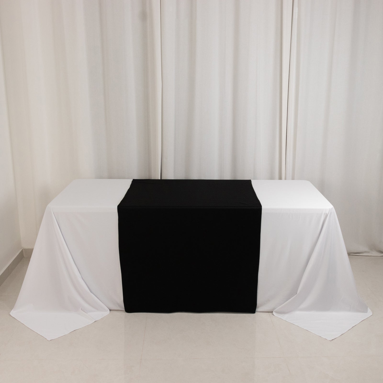 Scuba Polyester 36"x72" Wide Table Runner Black - Wrinkle-Free Trade Show Table Linen