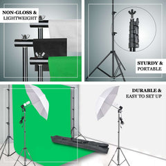 10ft Photo Video Studio Lighting & Background Support System Kit, 600W White Umbrella With Chromakey Backdrop Muslins (Green Black White) - Free Carry Case Included