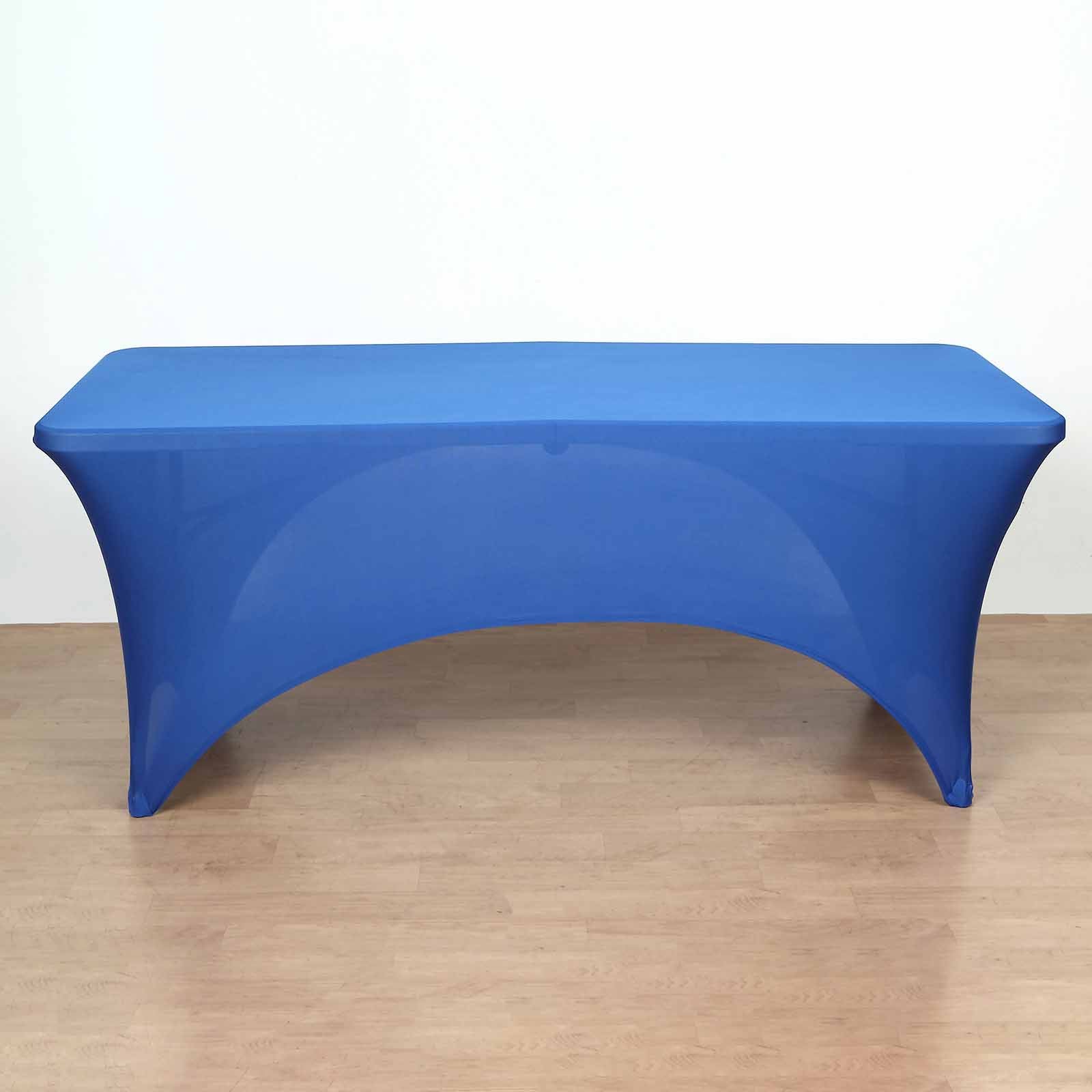 Stretch Spandex 96"x30" Rectangle Table Cover Royal Blue with Curved Open Back Design Tailored Professional Look