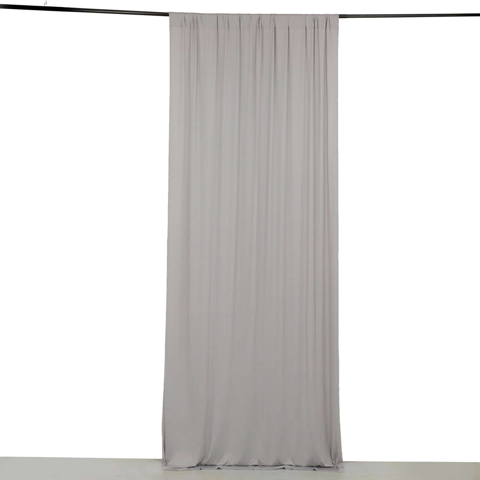 Silver 4-Way Stretch Spandex Event Curtain Drapes, Wrinkle Free Backdrop Event Panel with Rod Pockets - 5ftx10ft