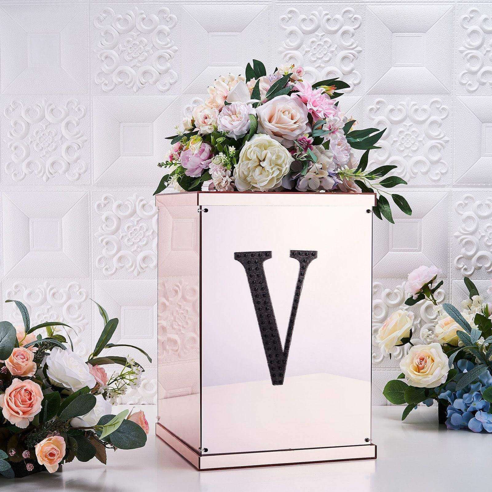 Decorative Rhinestone Alphabet "V" Letter Stickers, Glitter Adhesive Craft Letters Black DIY Sparkle Embellishments 8"