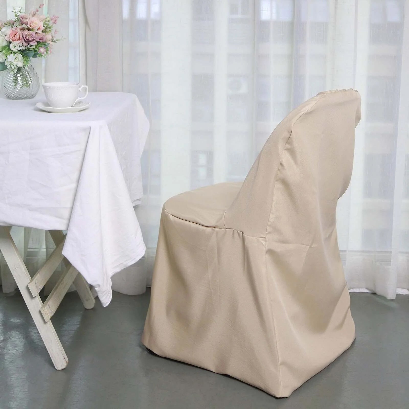 10 Pack Polyester Chair Covers for Folding Chairs Nude - Wrinkle-Free Stain-Resistant Slip-On Slipcovers