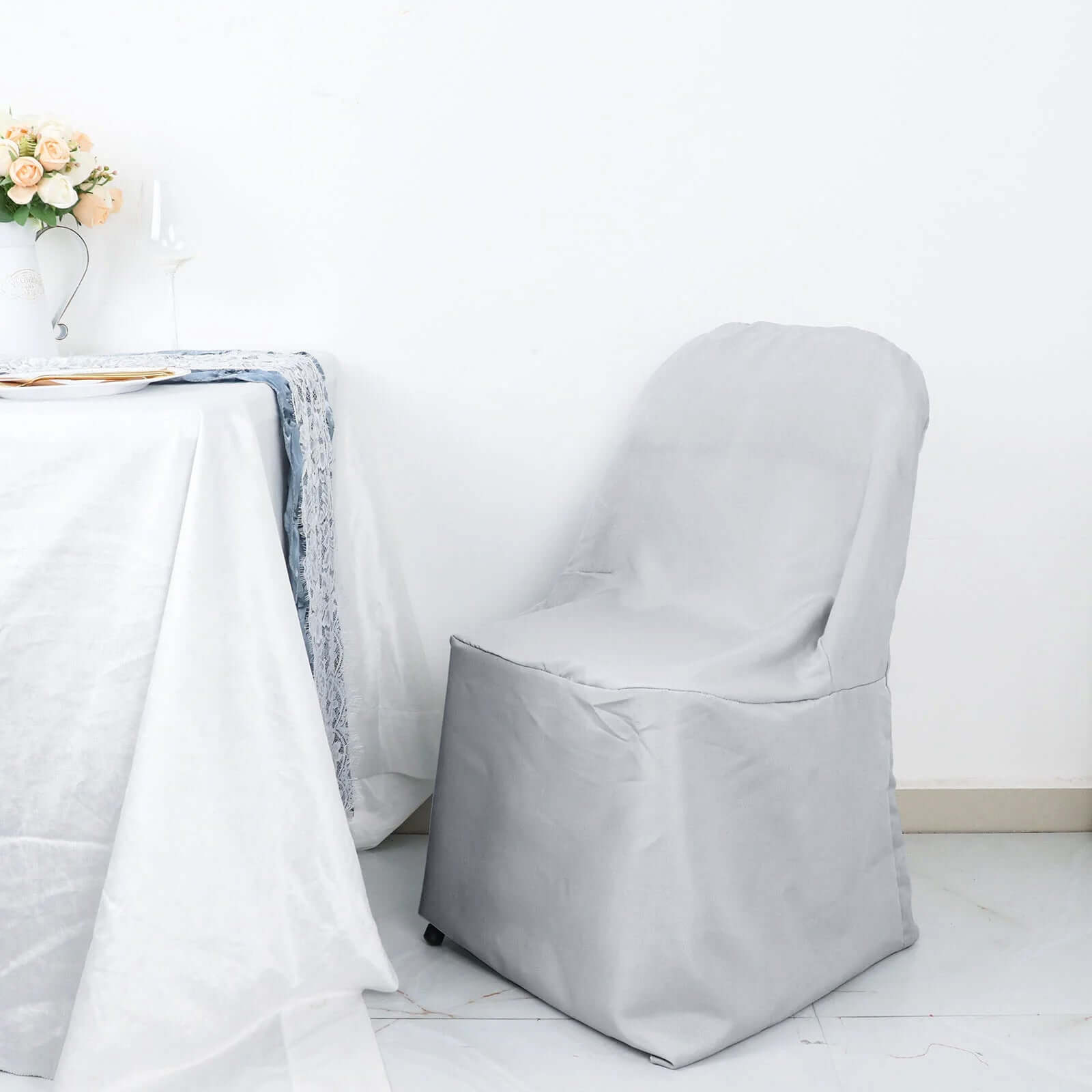 Polyester Slip On Folding Chair Covers Silver - Stain-Resistant Reusable Durable Fabric