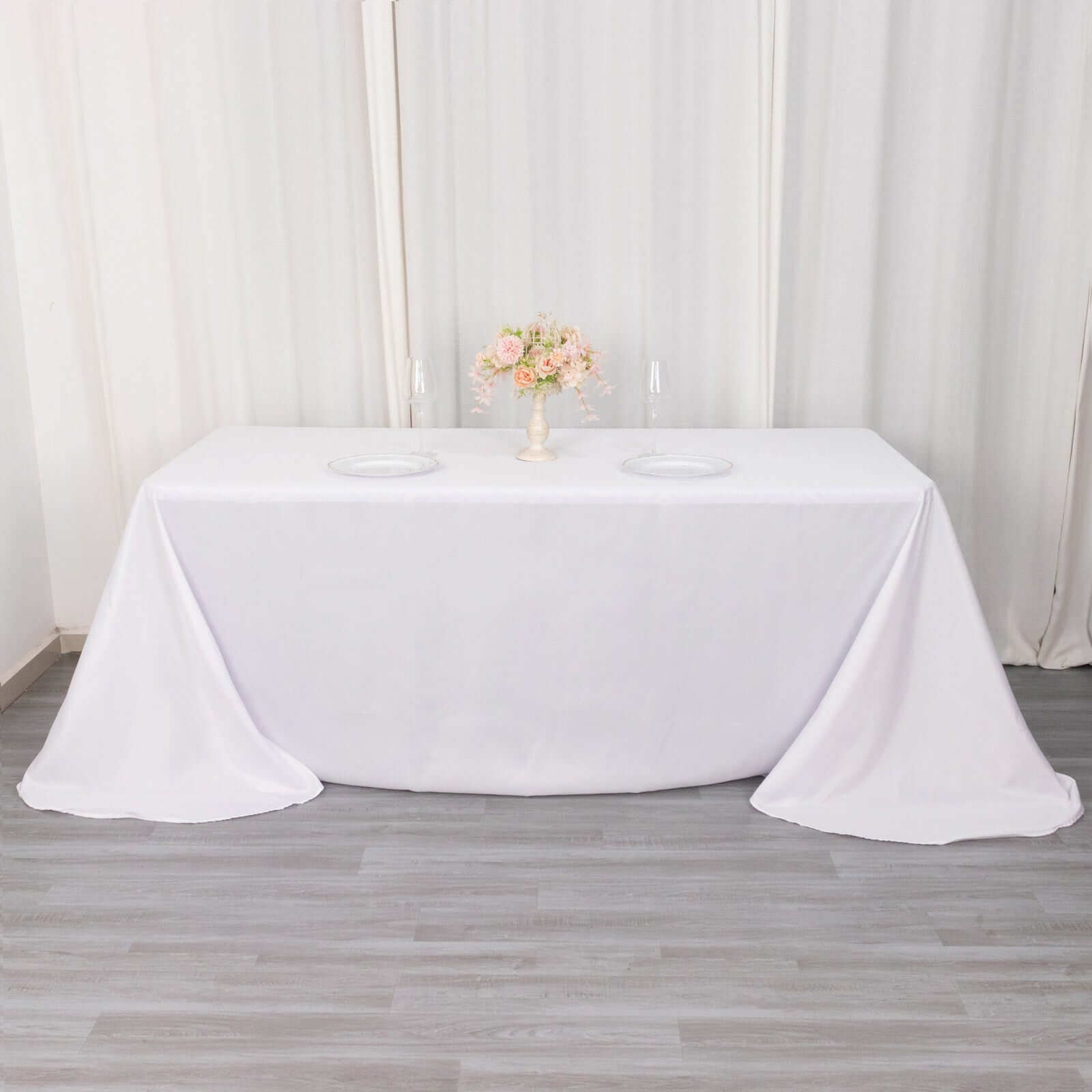 Polyester 90"x132" Rectangle Tablecloth White - Rounded Corners and Seamless Design for Sophisticated Gatherings