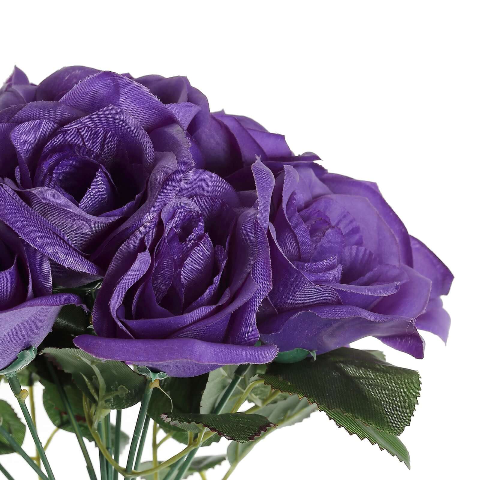 12" Purple Artificial Velvet-Like Fabric Rose Flower Bouquet Bush