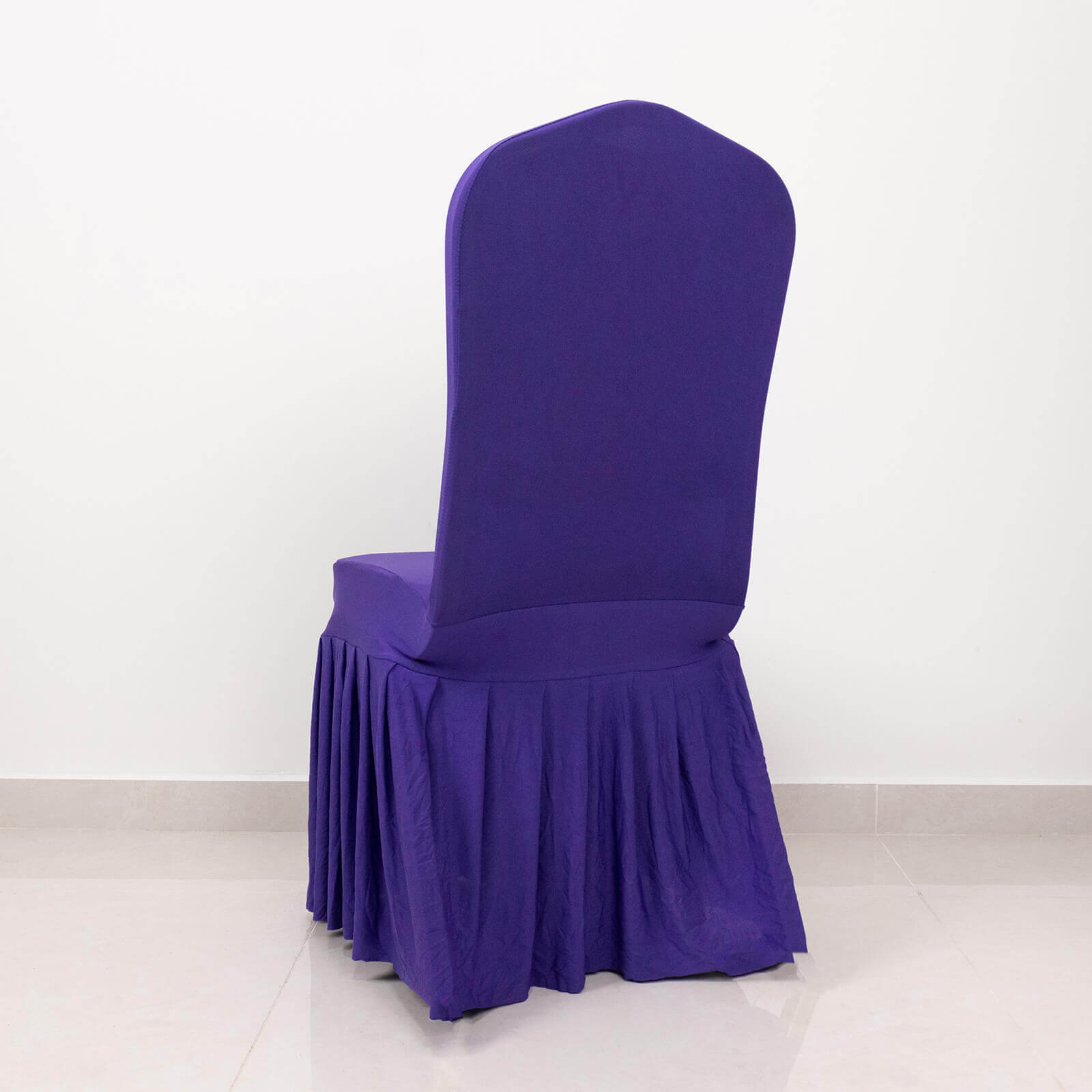 Spandex Chair Cover with Ruffle Pleated Skirt for Banquet Chairs Purple - 1-Piece Stretch Fitted Slipcover