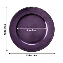 6-Pack Acrylic Round Charger Plates 13" in Purple with Beaded Rim, Dinner Charger Event Tabletop Decor