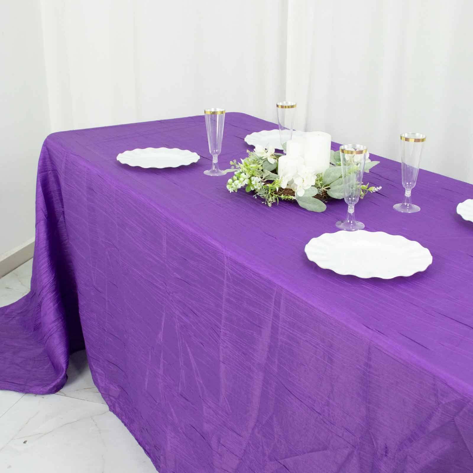 Taffeta 90"x132" Rectangle Tablecloth Purple - Seamless Accordion Crinkle Table Cover
