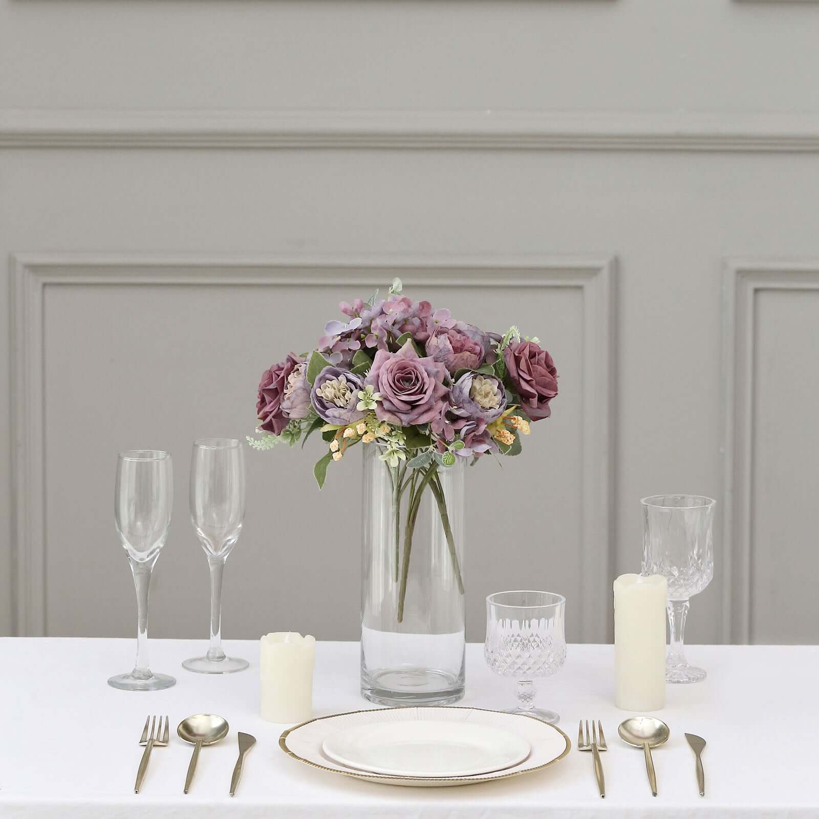 2 Pack Artificial Rose & Peony Floral Arrangements – 12" Purple Silk Bouquets for Weddings & Home Décor