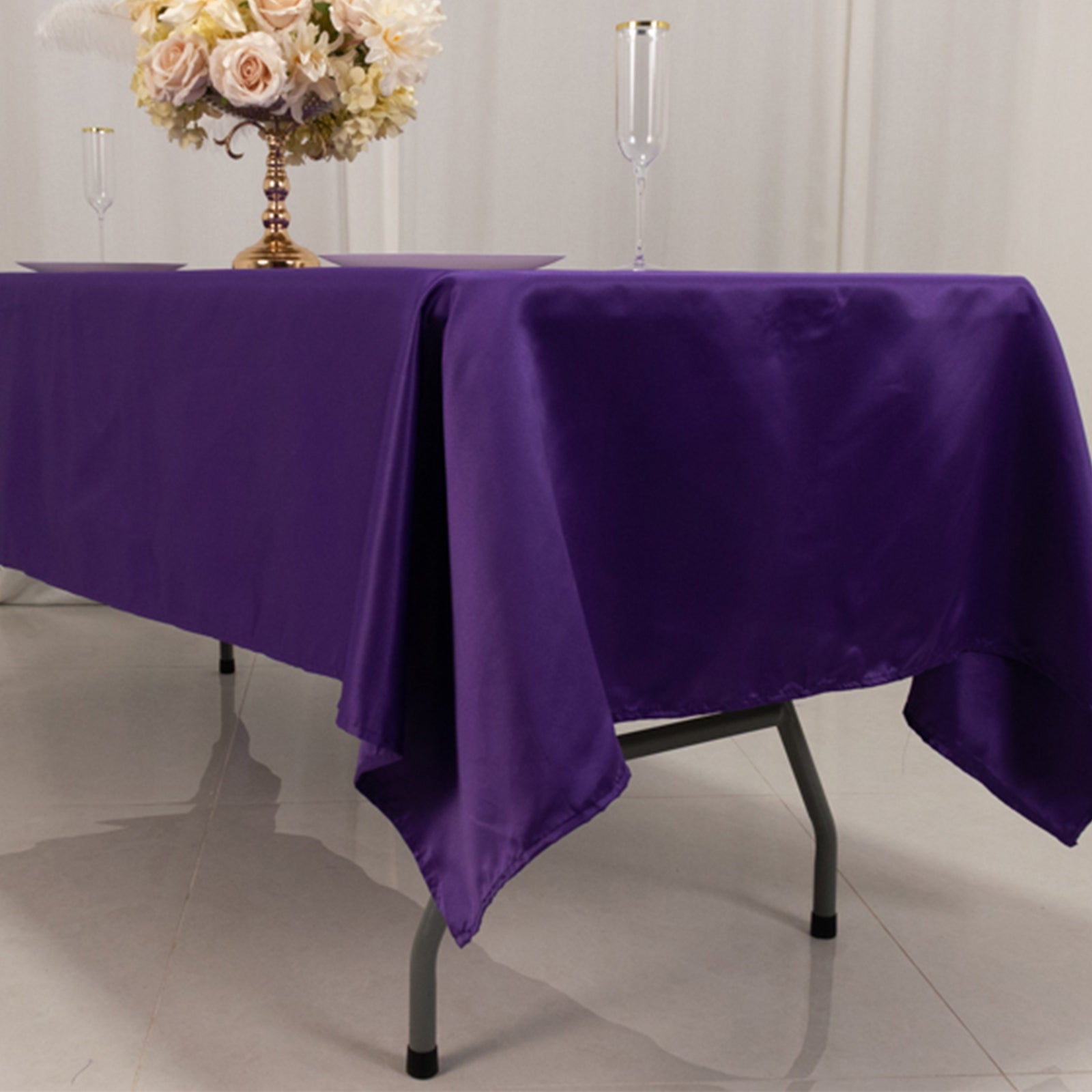 Lamour Satin 60"x102" Rectangle Tablecloth Purple - Durable & Silky Soft Feel Table Cover