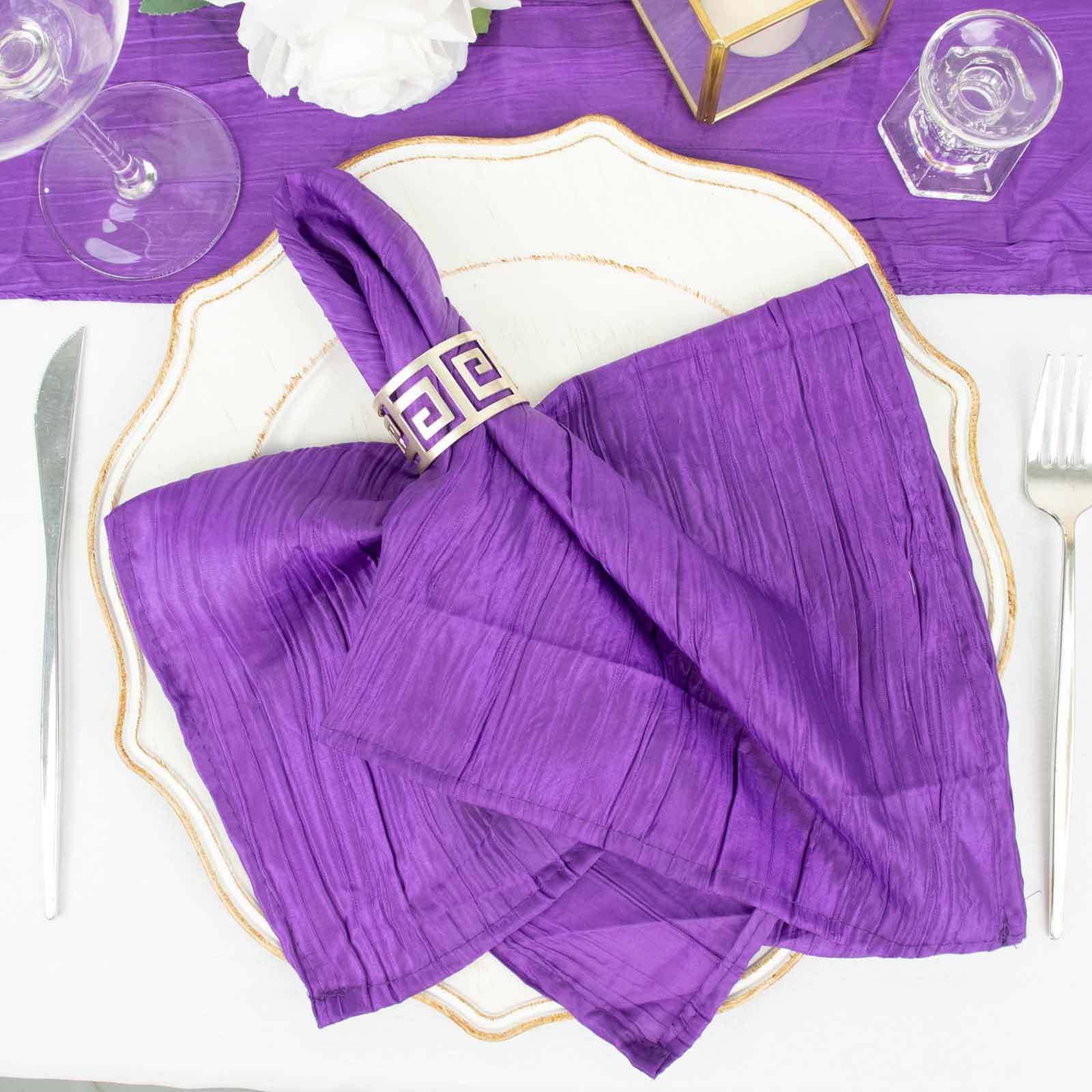5 Pack Taffeta 20"x20" Napkins Purple - Accordion Crinkle Dinner Napkins