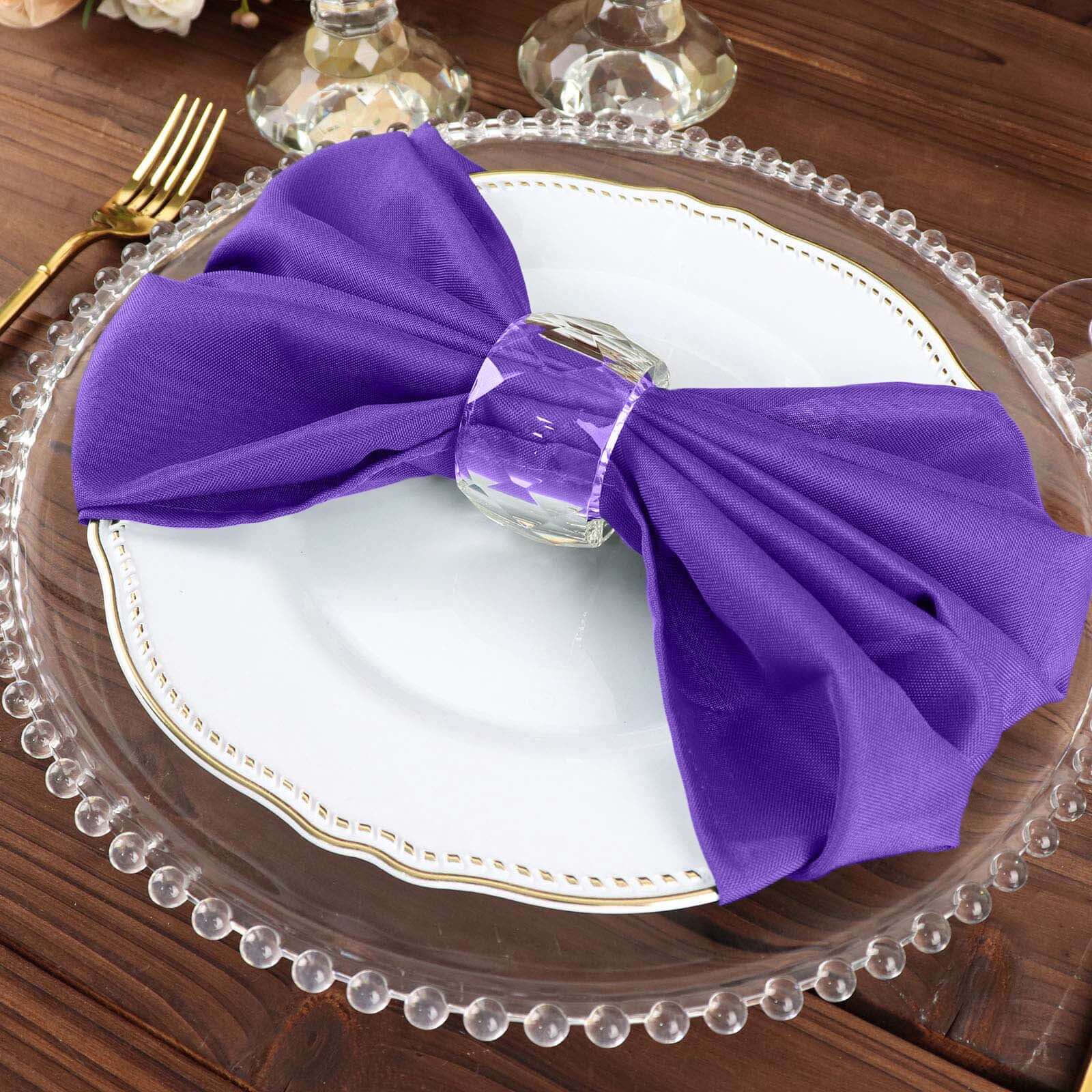 5 Pack Polyester 20"x20" Napkins Purple - Wrinkle Resistant & Easy Care Cloth Napkins