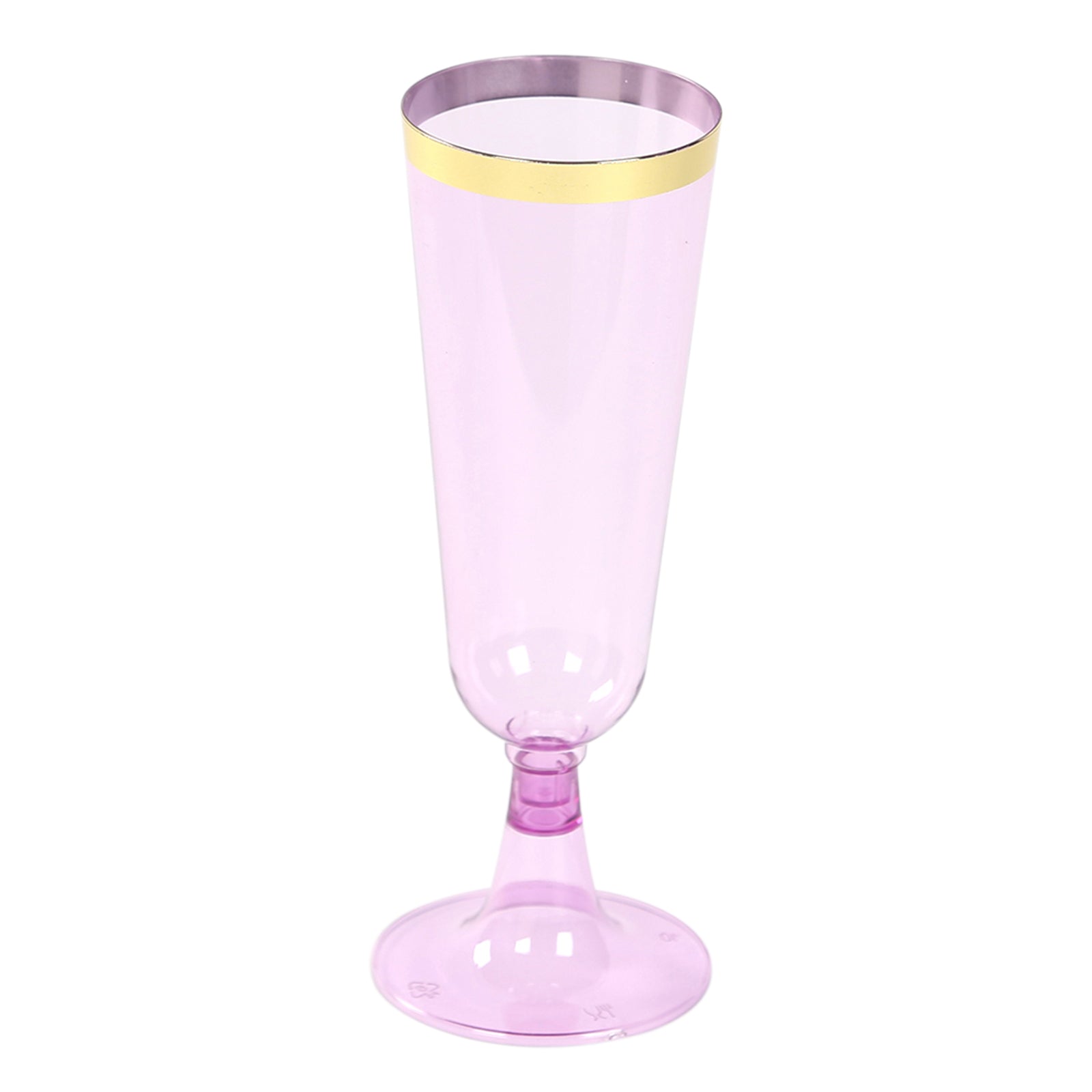 12-Pack Plastic Champagne Flutes Transparent Purple with Gold Rim - Stylish Disposable Cocktail Glasses for Parties 5oz 6"