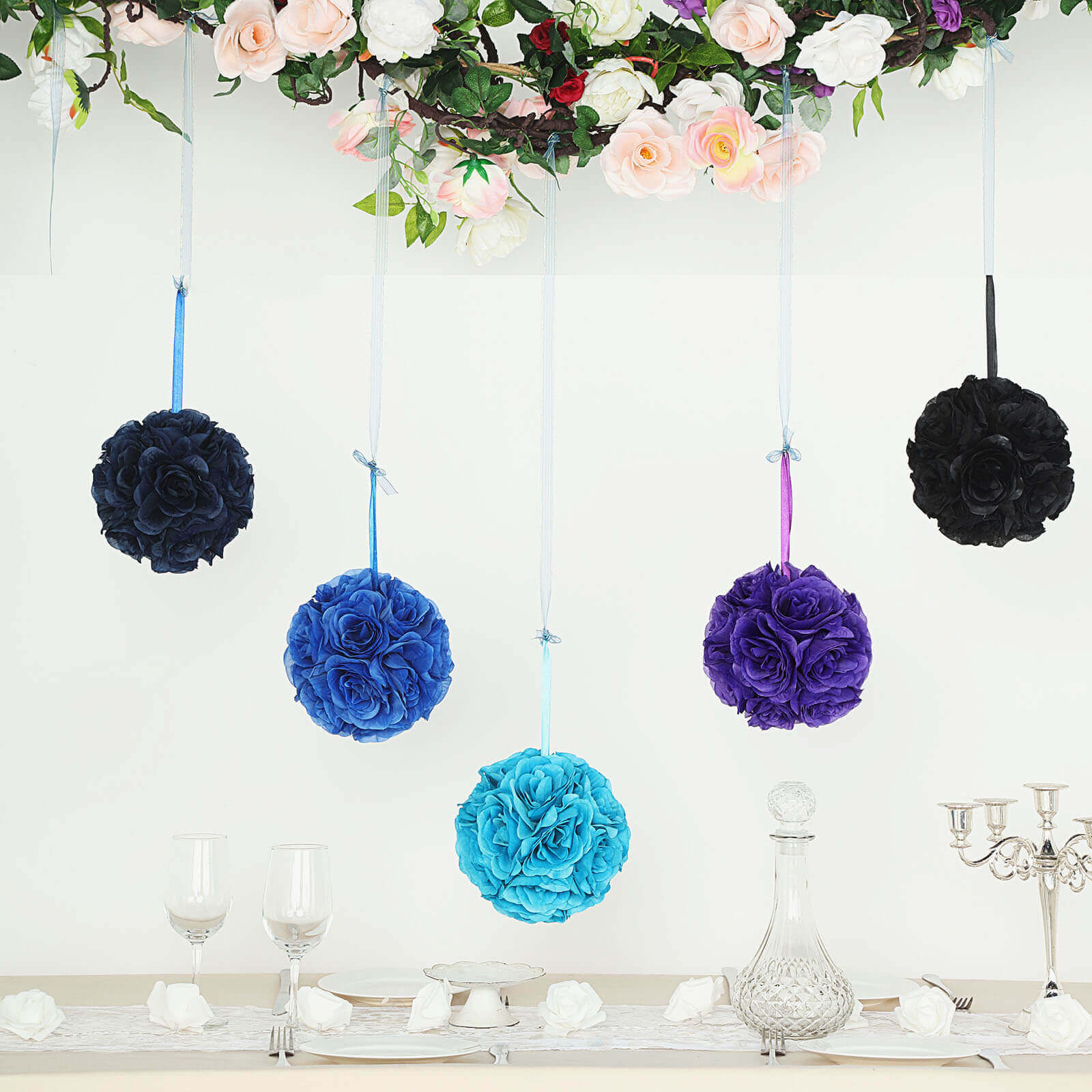 2 Pack 7" Purple Artificial Silk Rose Kissing Ball, Faux Flower Ball