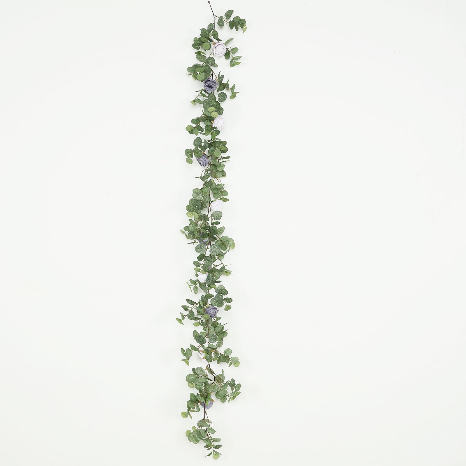 6ft Artificial Eucalyptus Garland with Lavender Lilac/Purple Silk Roses – Faux Greenery Vine